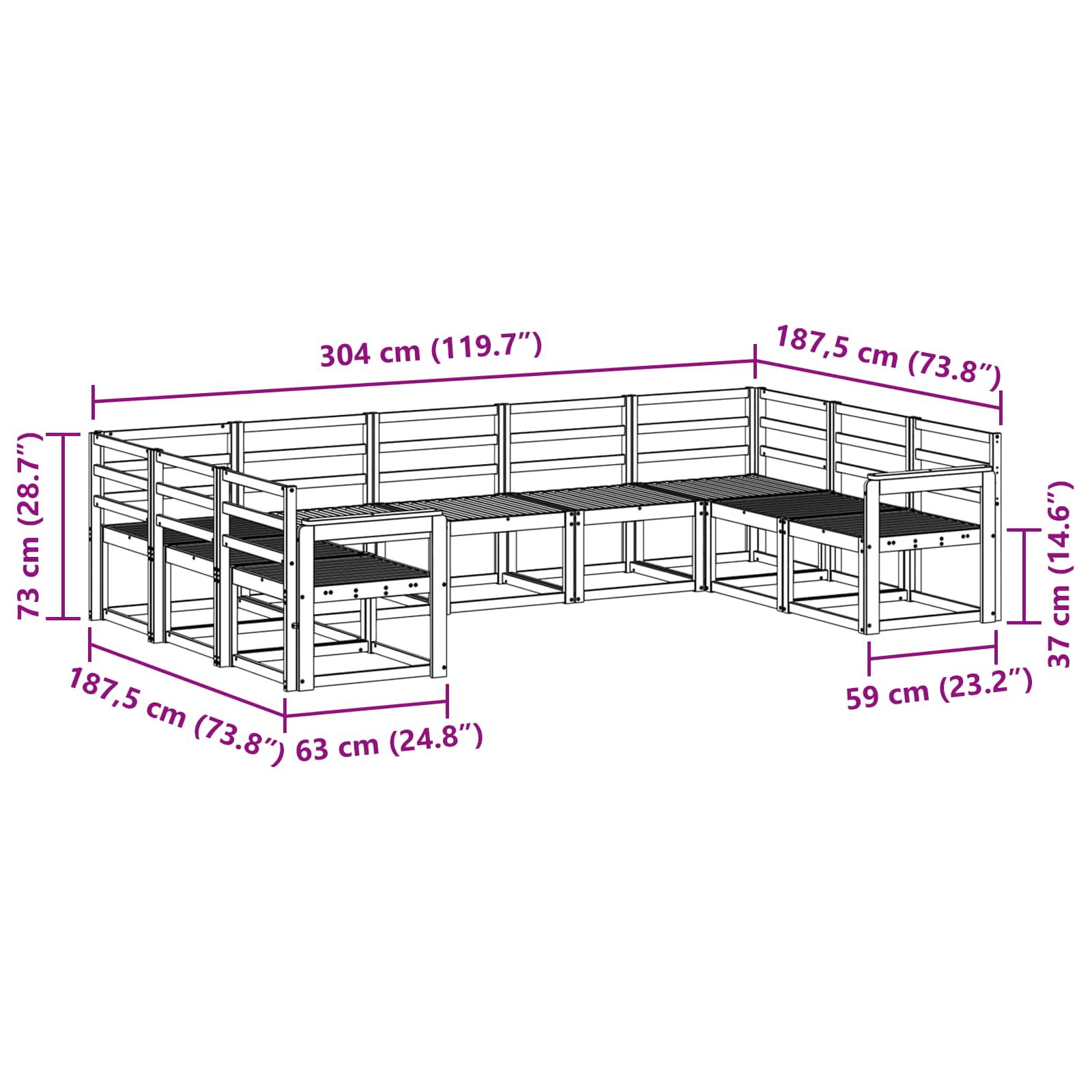 Set vanjskih sofa 9 pcs Prirodna Čvrsto drvo akacije