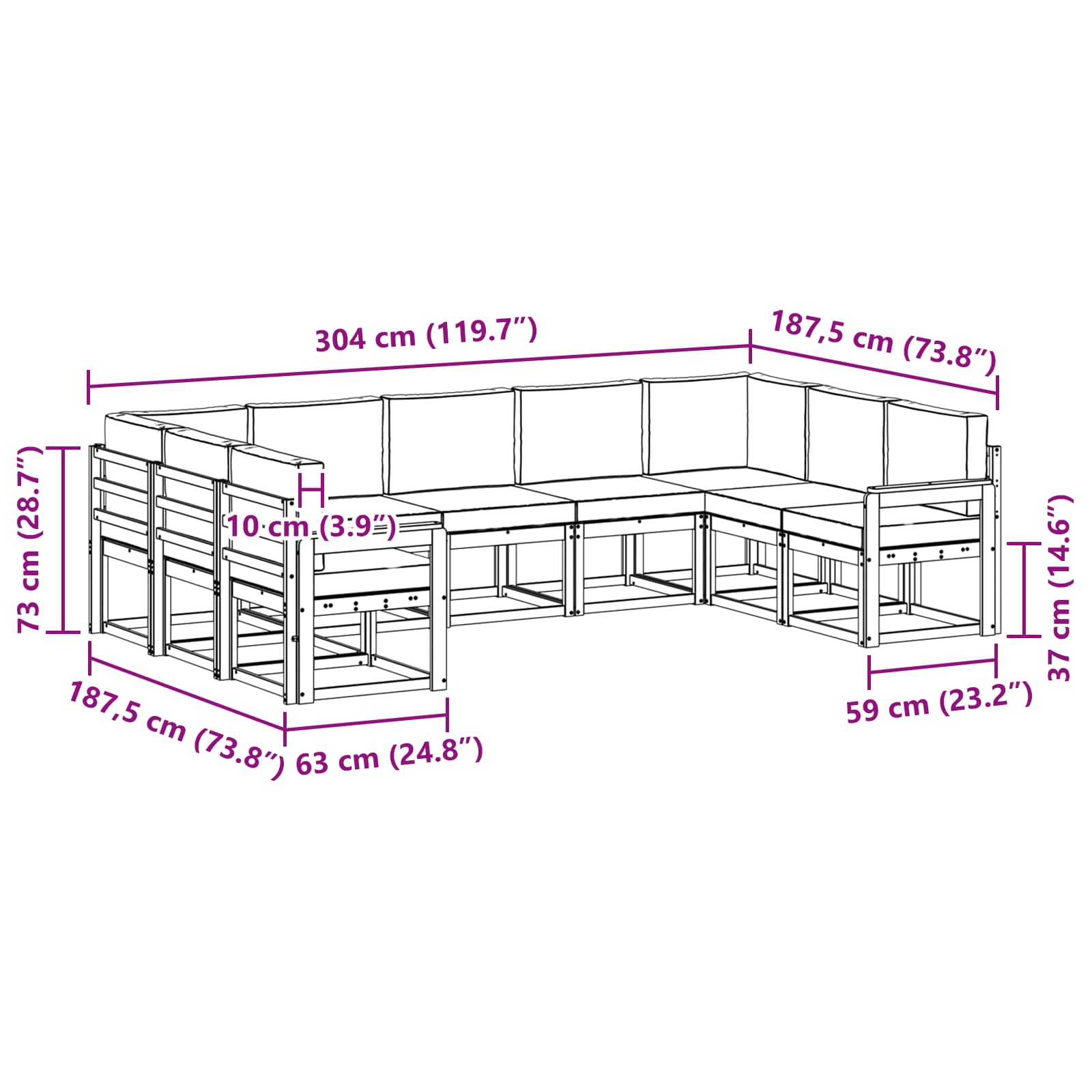 Set vanjskih sofa s jastukom 9 pcs Prirodna i krem