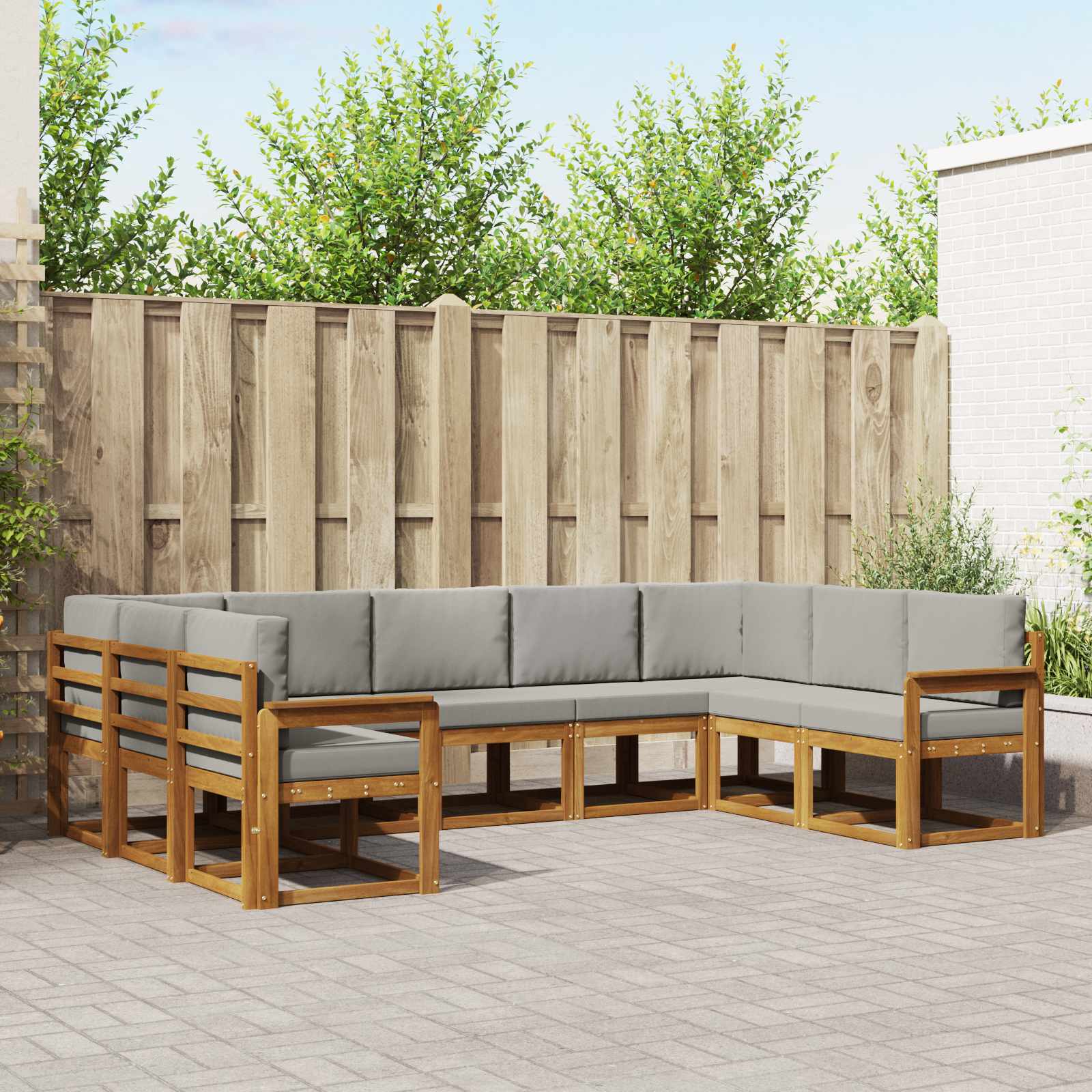 Set vanjskih sofa s jastukom 9 pcs Prirodna i svijetlo siva