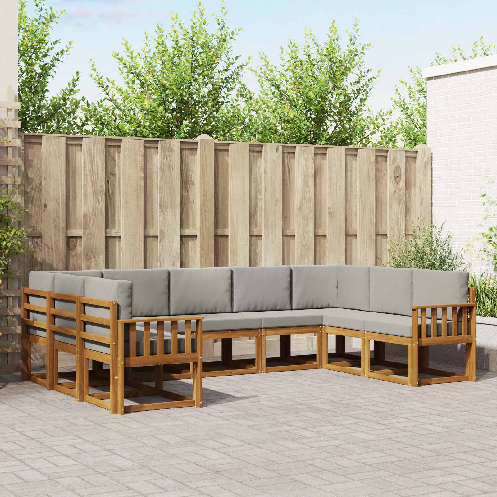 Set vanjskih sofa s jastukom 9 pcs Prirodna i svijetlo siva