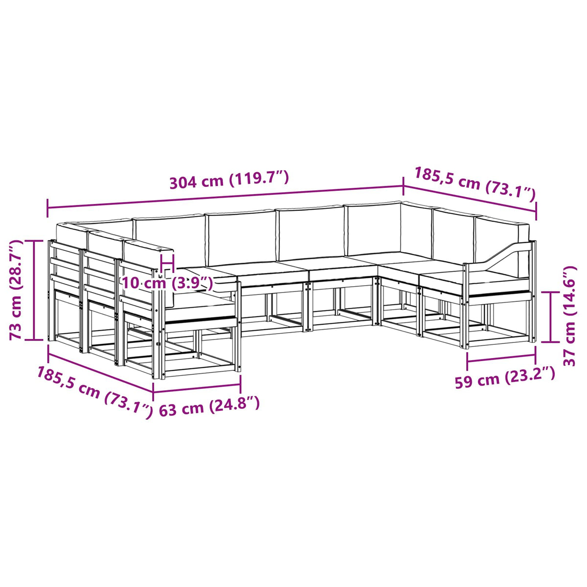 Set vanjskih sofa 9 kom. Prirodna i antracit Smeđa 304 x 185,5 x 73 cm