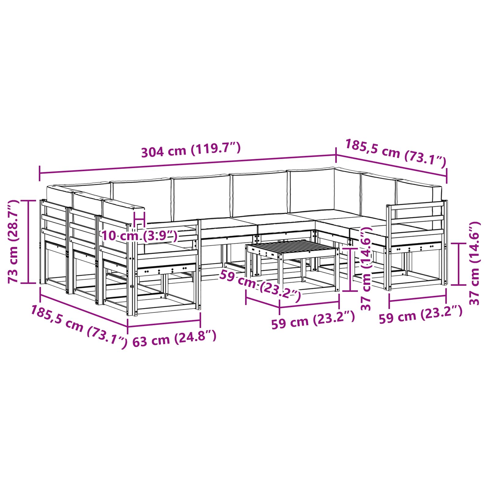 Set vanjskih sofa s jastukom 10 pcs Prirodna i krem