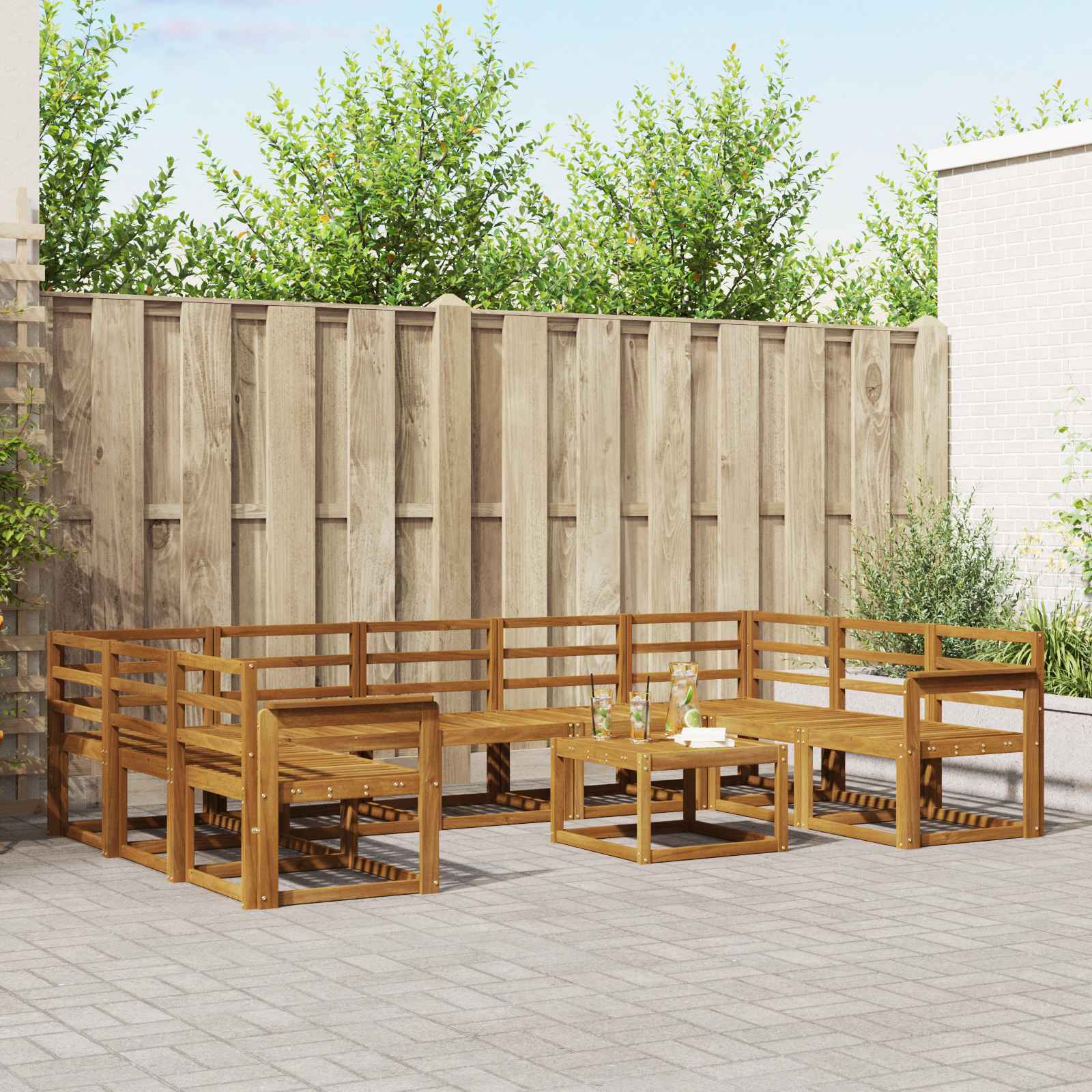 Set vanjskih sofa 10 pcs Prirodna Čvrsto drvo akacije