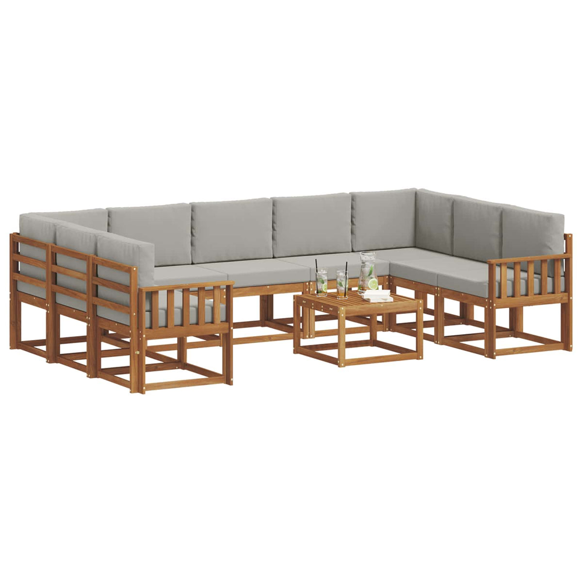 Set vanjskih sofa 10 kom. Prirodna i svijetlo siva