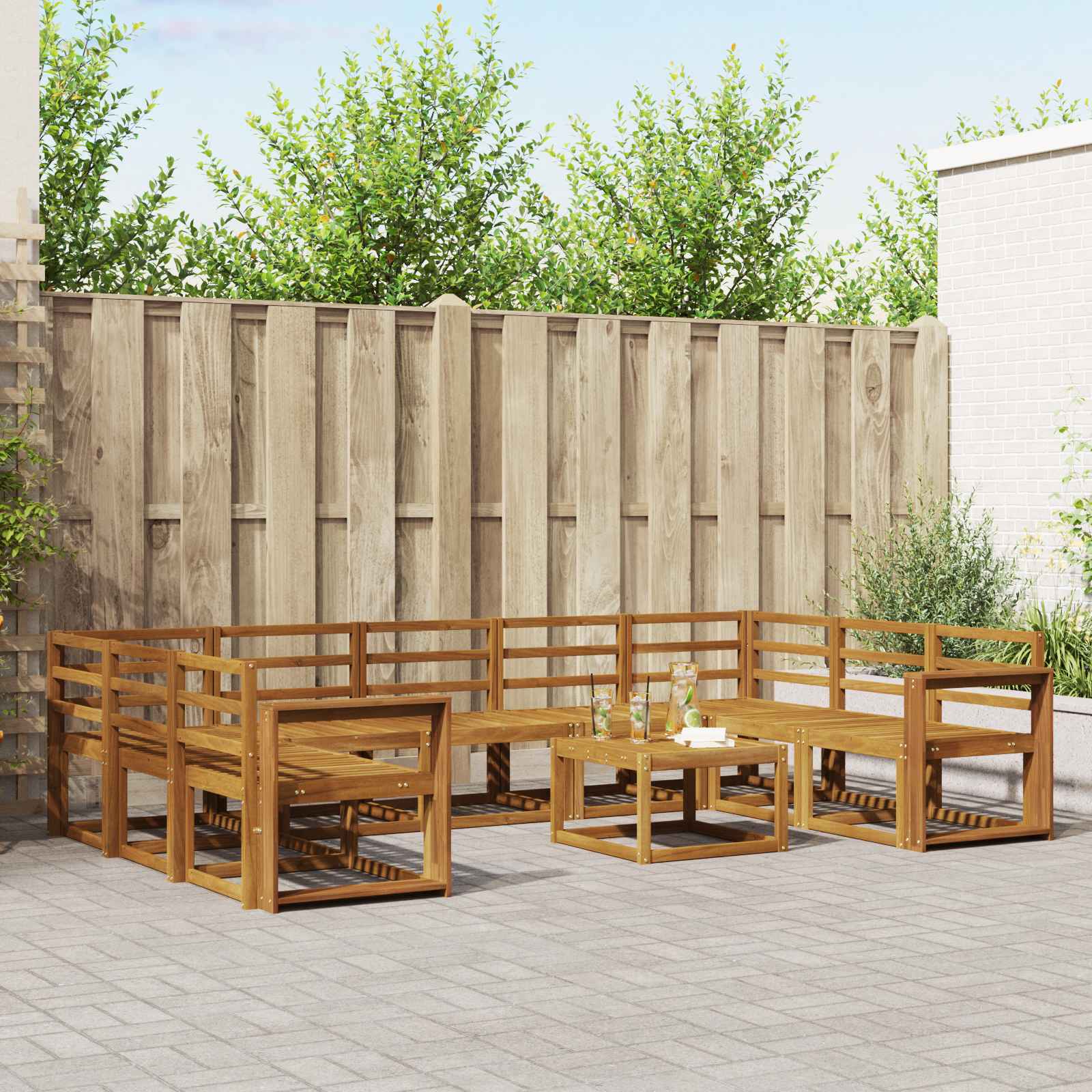 Set vanjskih sofa 10 pcs Prirodna Čvrsto drvo akacije