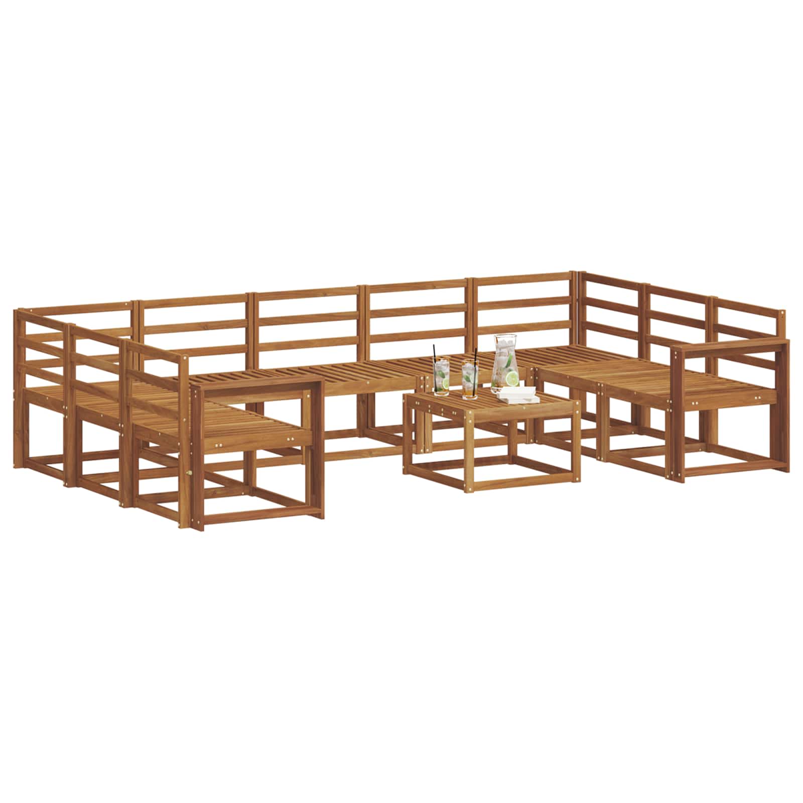 Set vanjskih sofa 10 pcs Prirodna Čvrsto drvo akacije