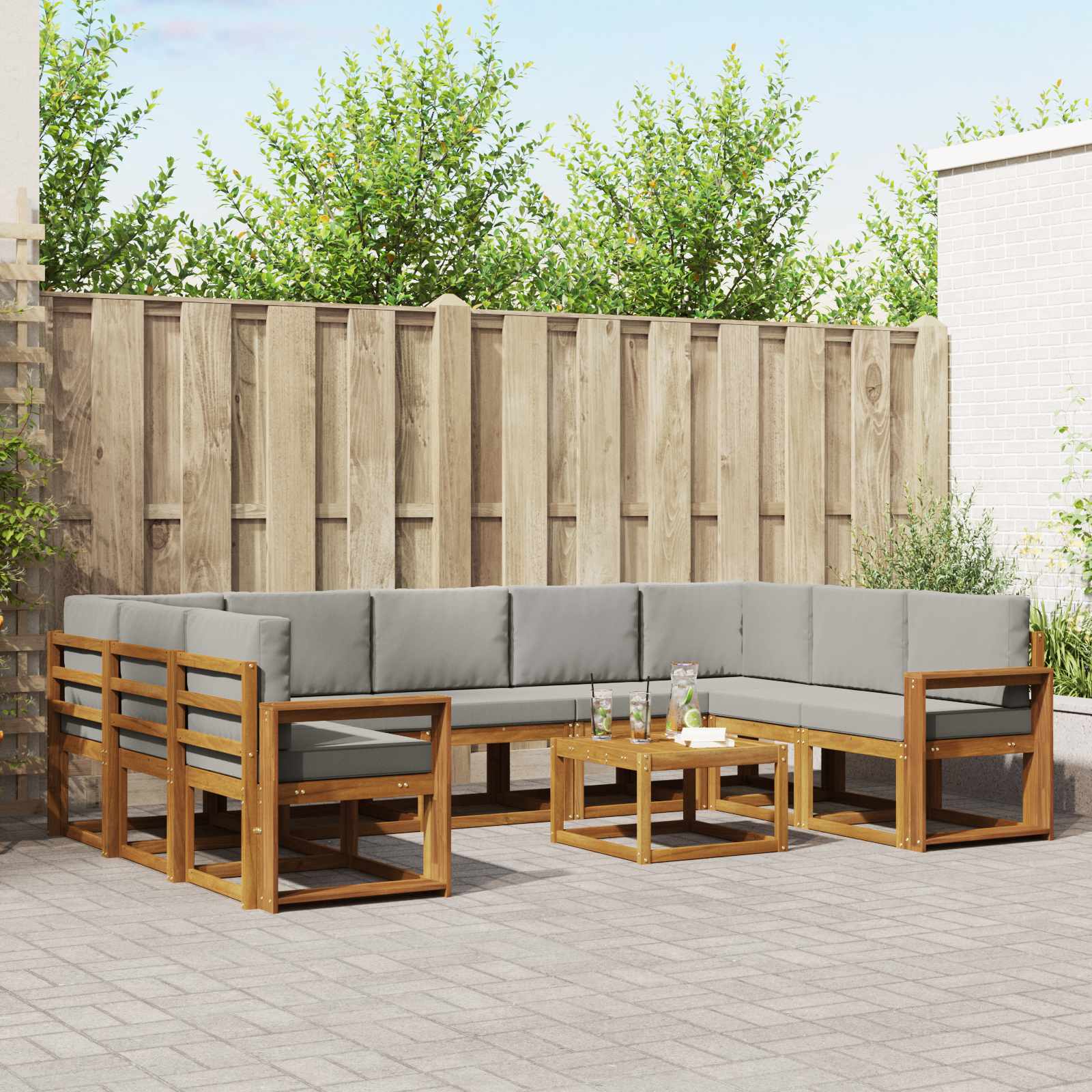 Set vanjskih sofa s jastukom 10 pcs Prirodna i svijetlo siva