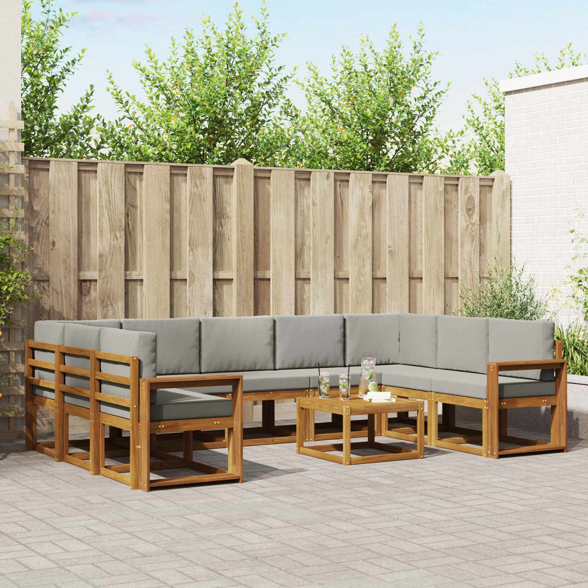 Set vanjskih sofa 10 kom. Prirodna i svijetlo siva