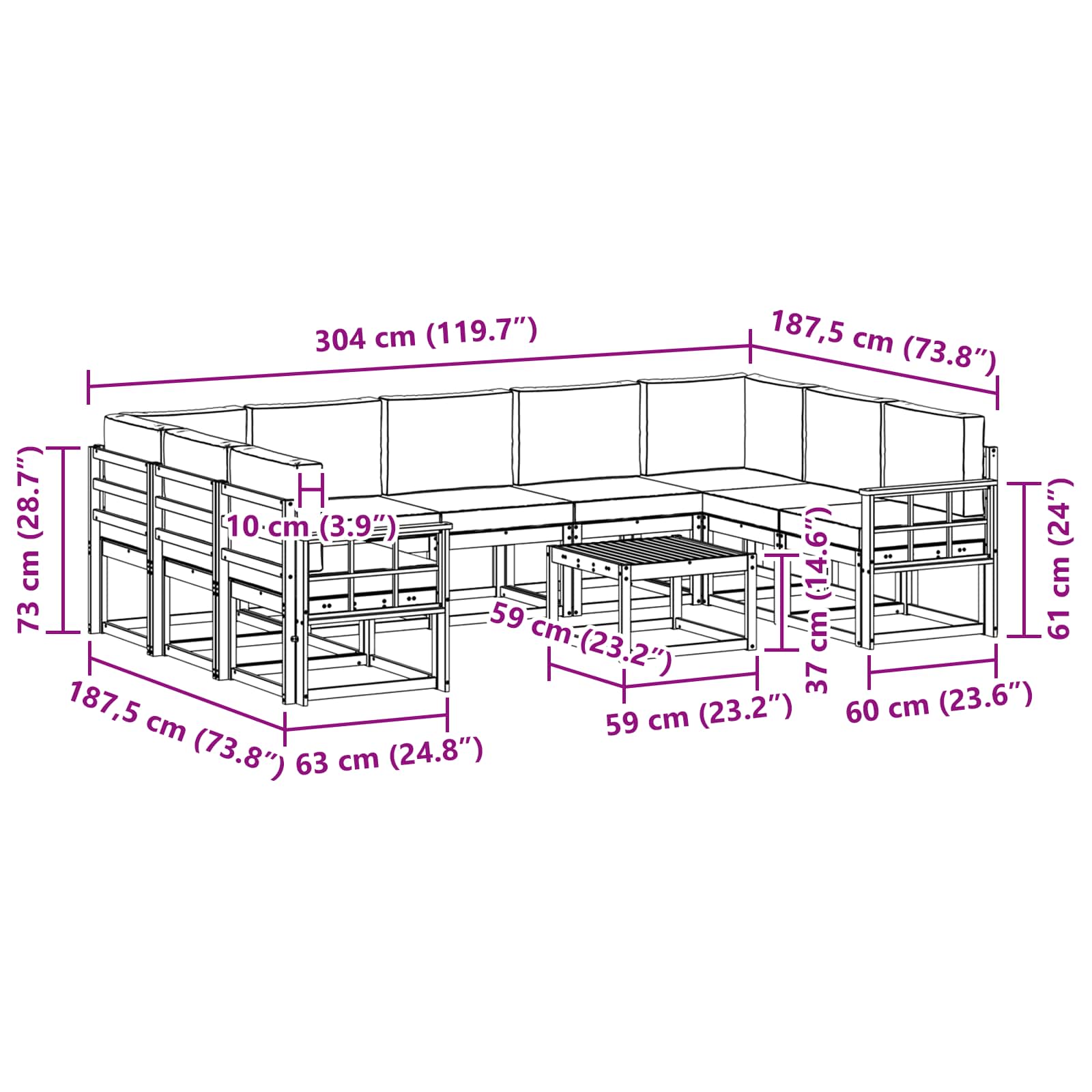 Set vanjskih sofa s jastukom 10 pcs Prirodna i krem
