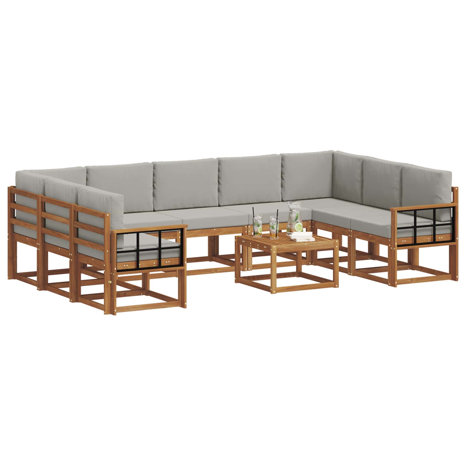 Set vanjskih sofa s jastukom 10 pcs Prirodna i svijetlo siva