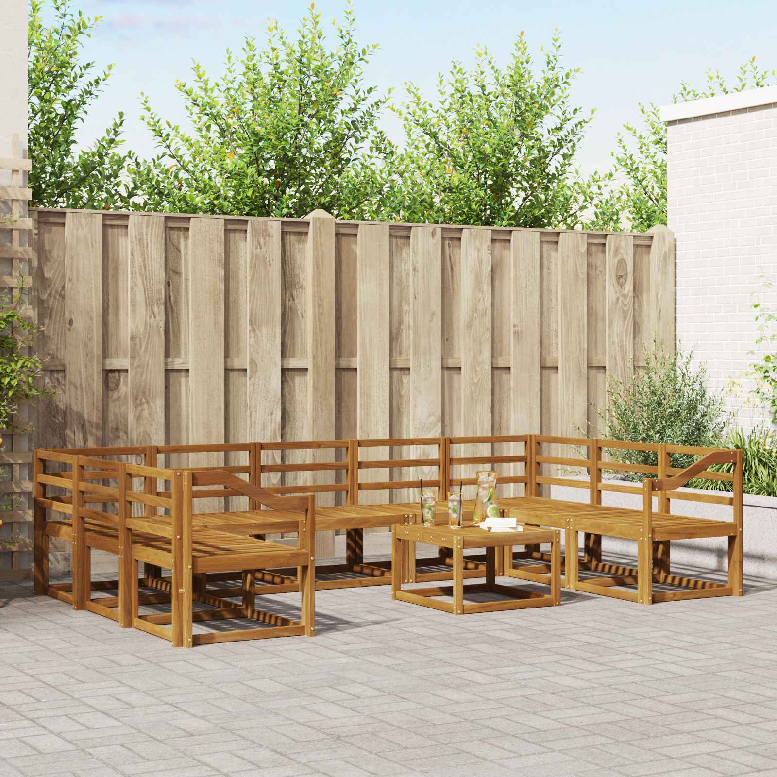 Set vanjskih sofa 10 pcs Prirodna Čvrsto drvo akacije