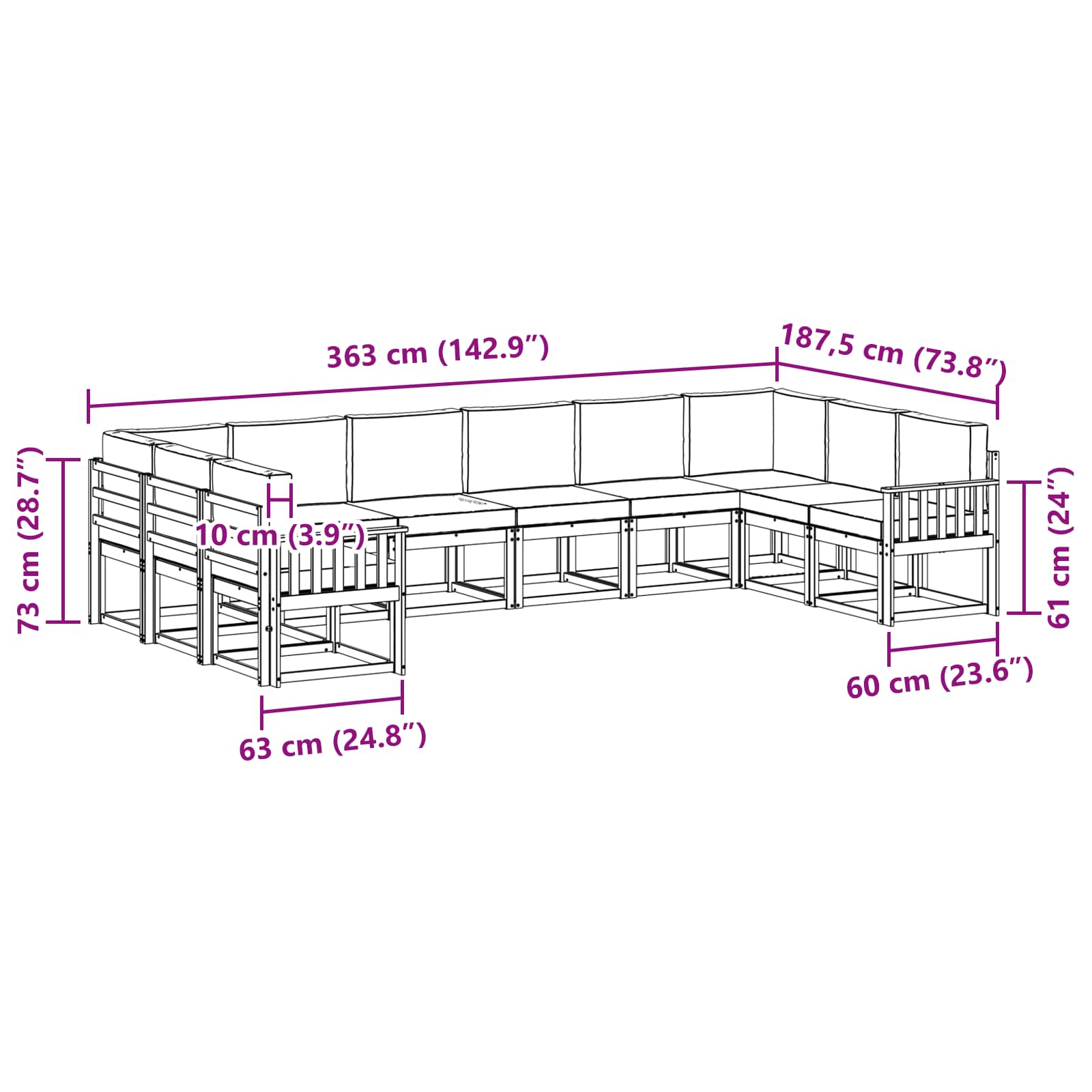 Set vanjskih sofa s jastukom 10 pcs Prirodna i svijetlo siva