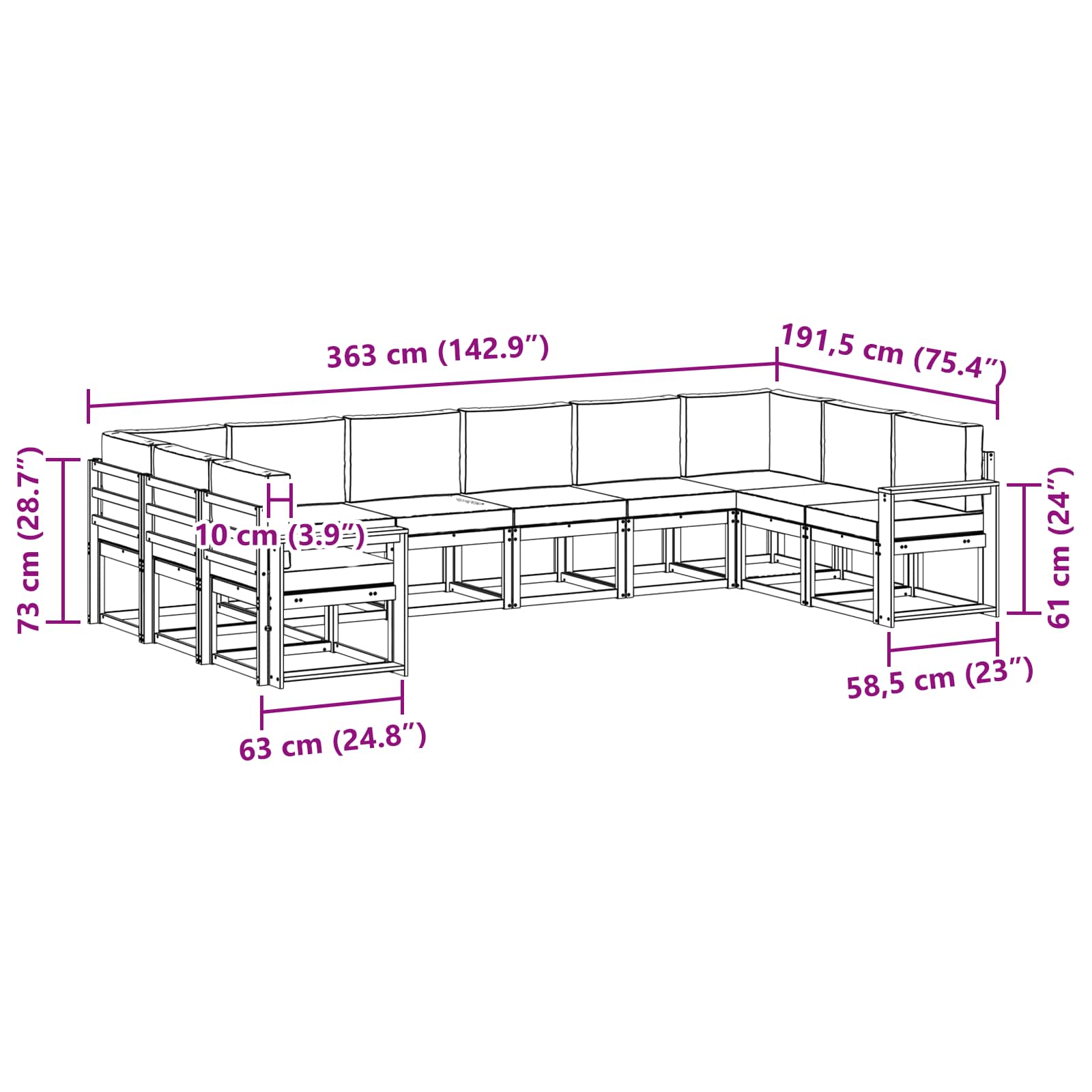 Set vanjskih sofa s jastukom 10 pcs Prirodna i krem