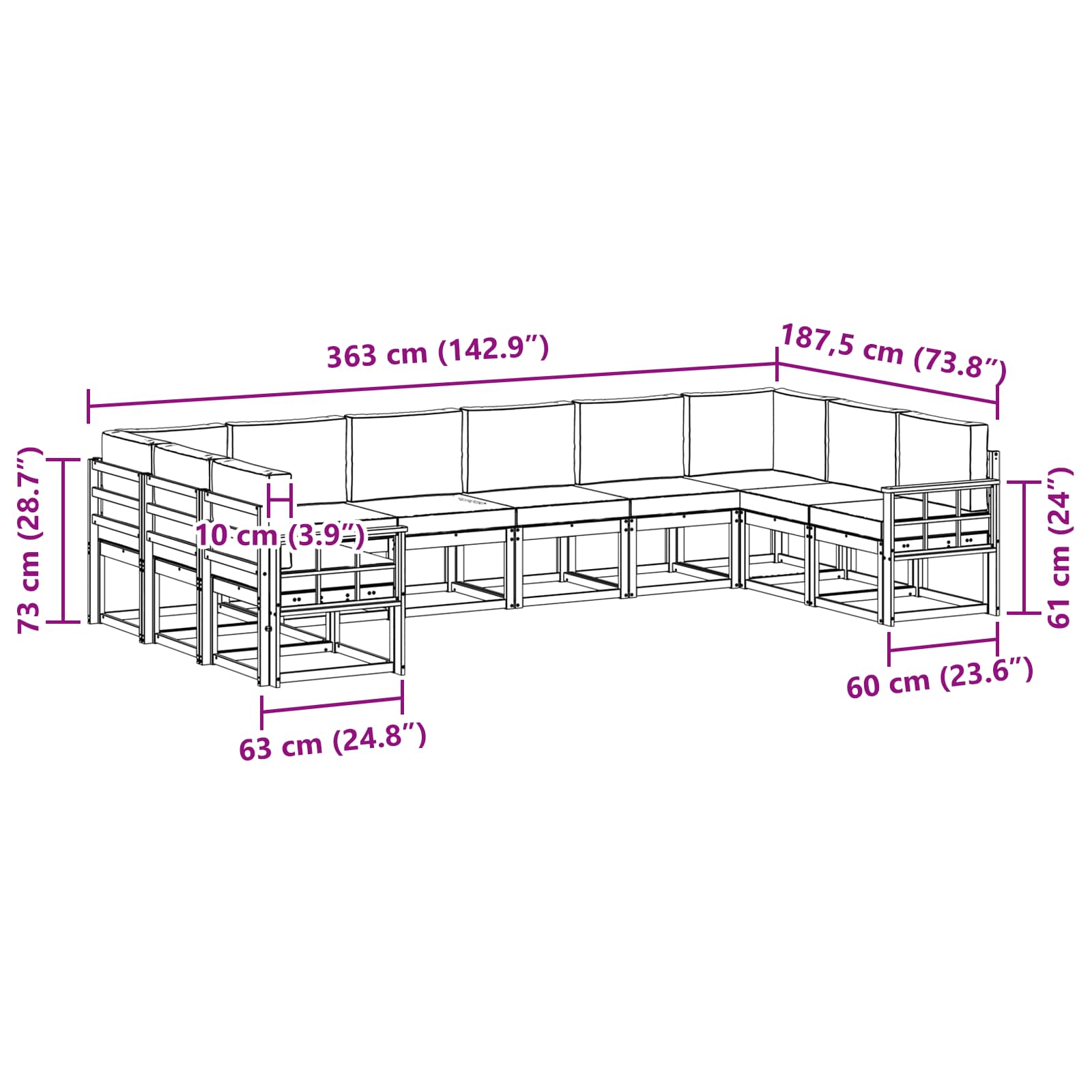 Set vanjskih sofa s jastukom 10 pcs Prirodna i krem