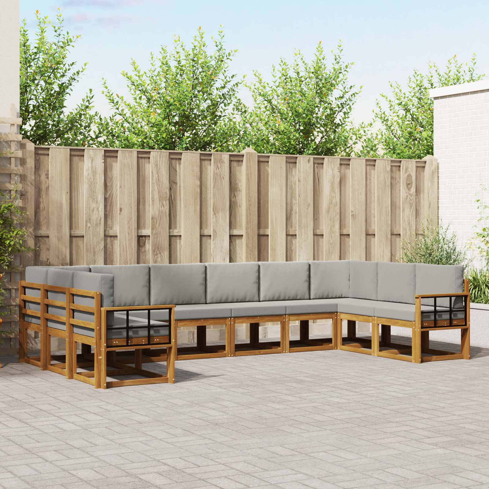 Set vanjskih sofa s jastukom 10 pcs Prirodna i svijetlo siva