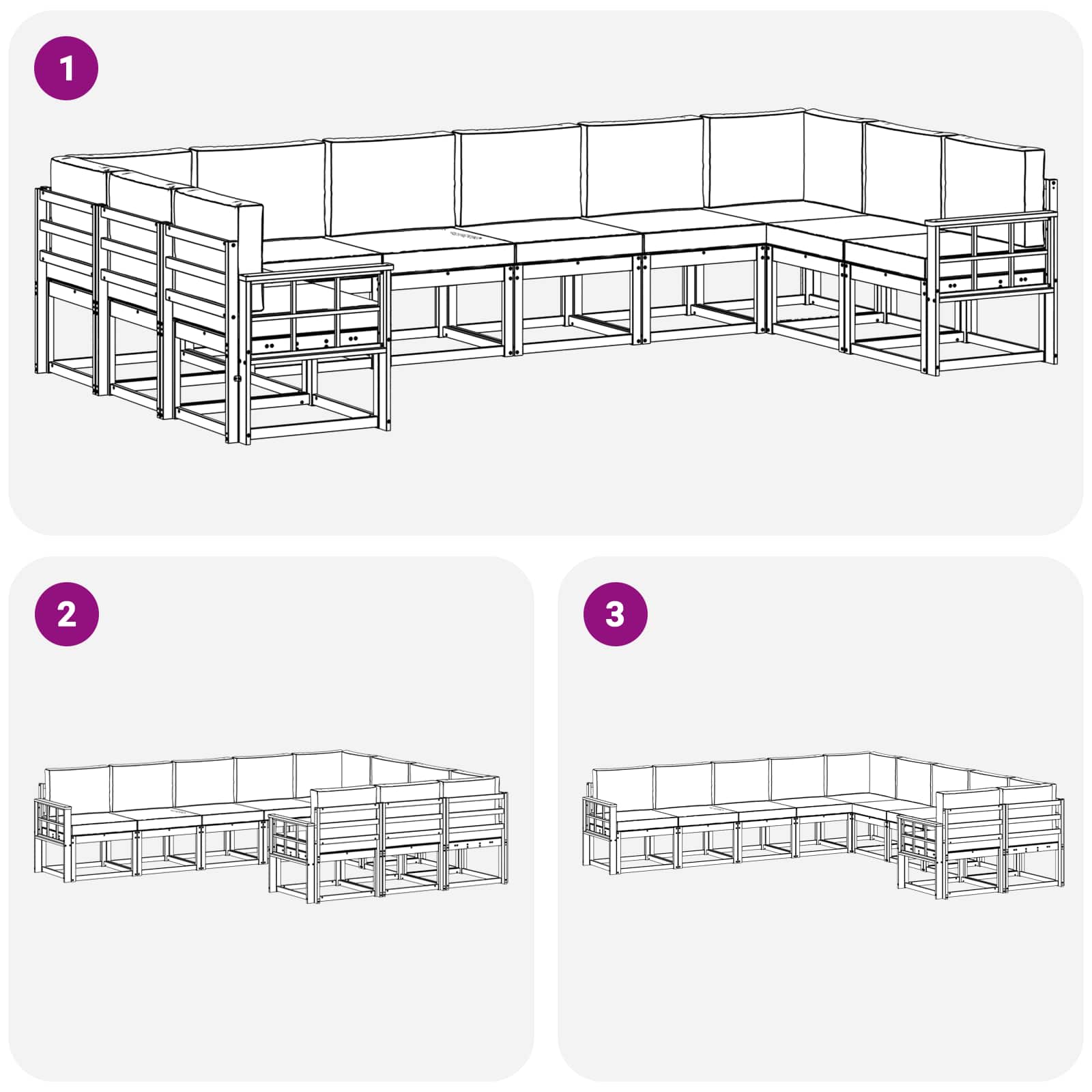 Set vanjskih sofa s jastukom 10 pcs Prirodna i svijetlo siva