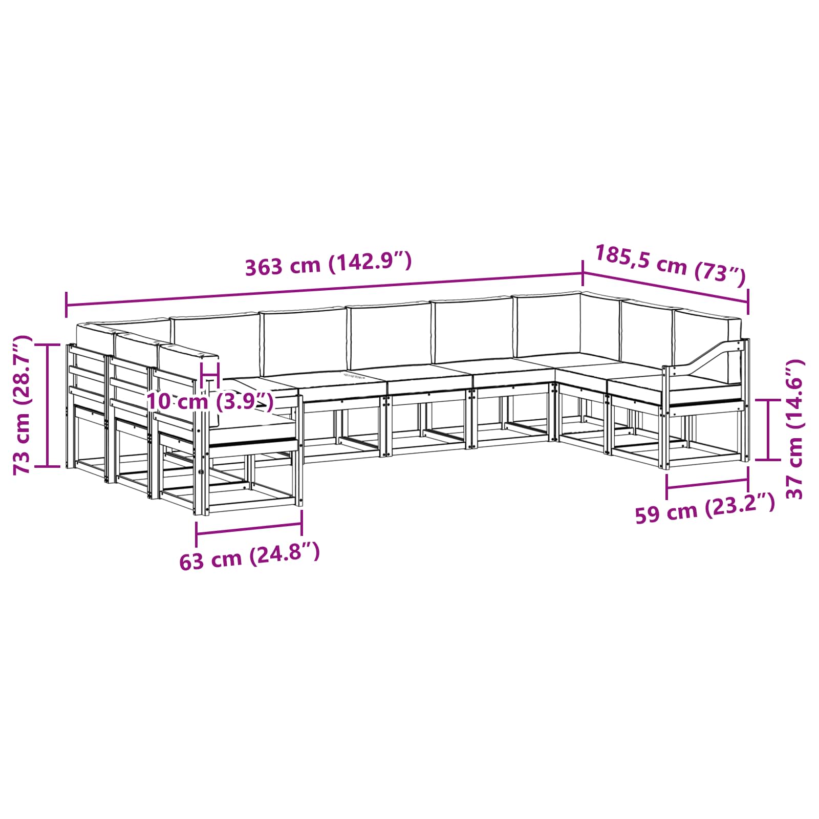 Set vanjskih sofa s jastukom 10 pcs Prirodna i krem