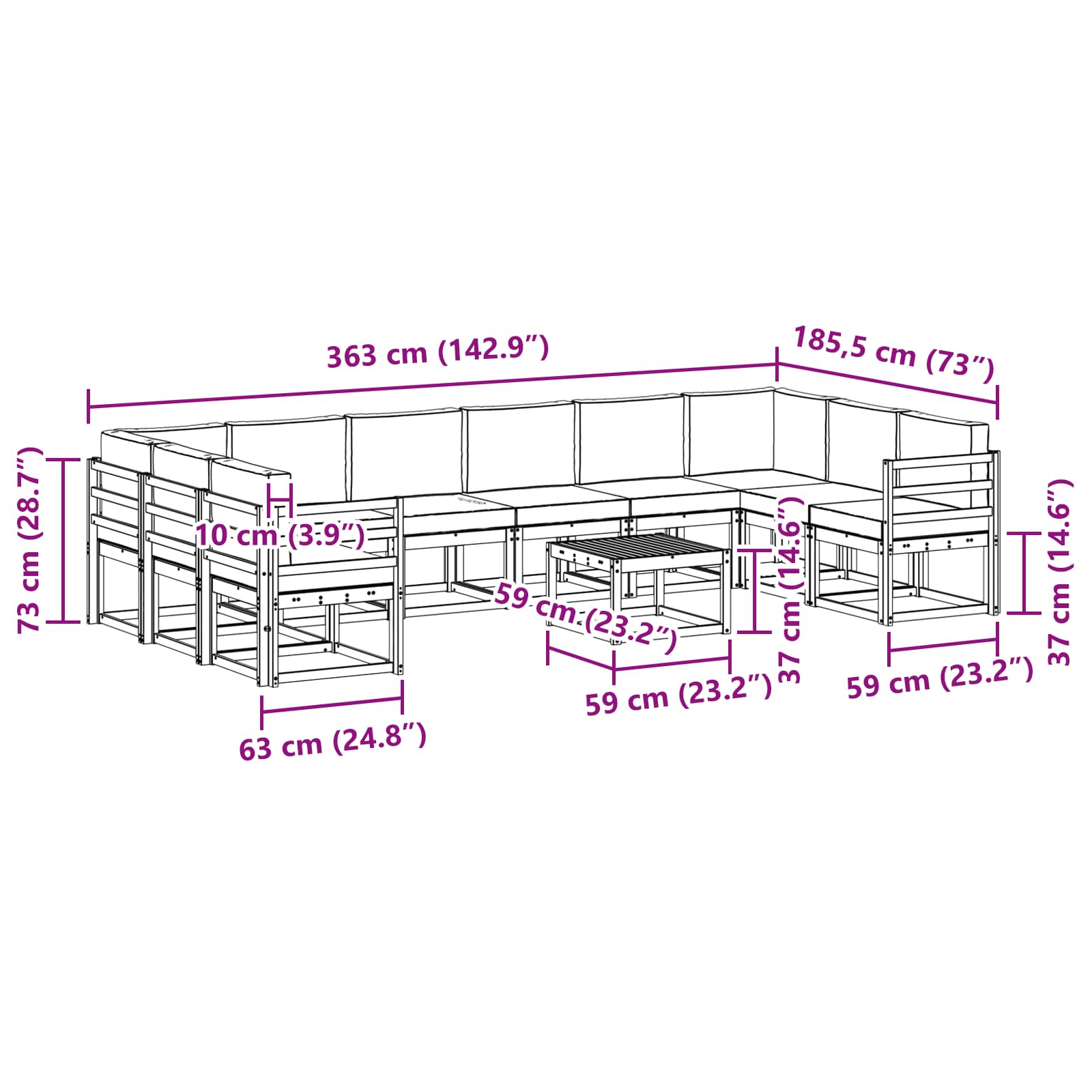 Set vanjskih sofa s jastukom 11 pcs Prirodna i bež
