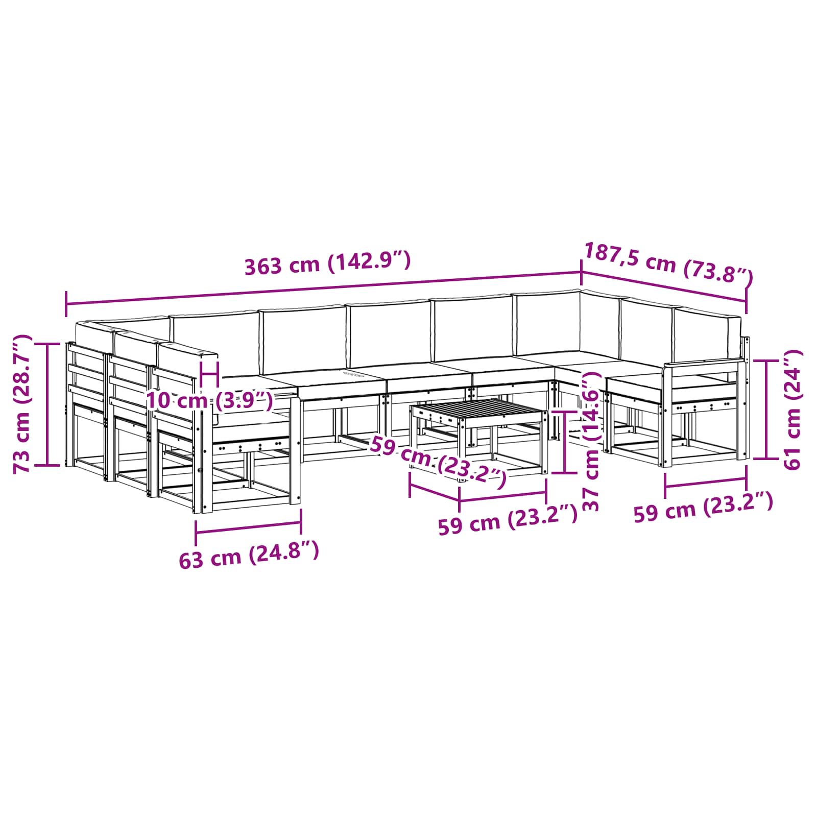 Set vanjskih sofa s jastukom 11 pcs Prirodna i bež