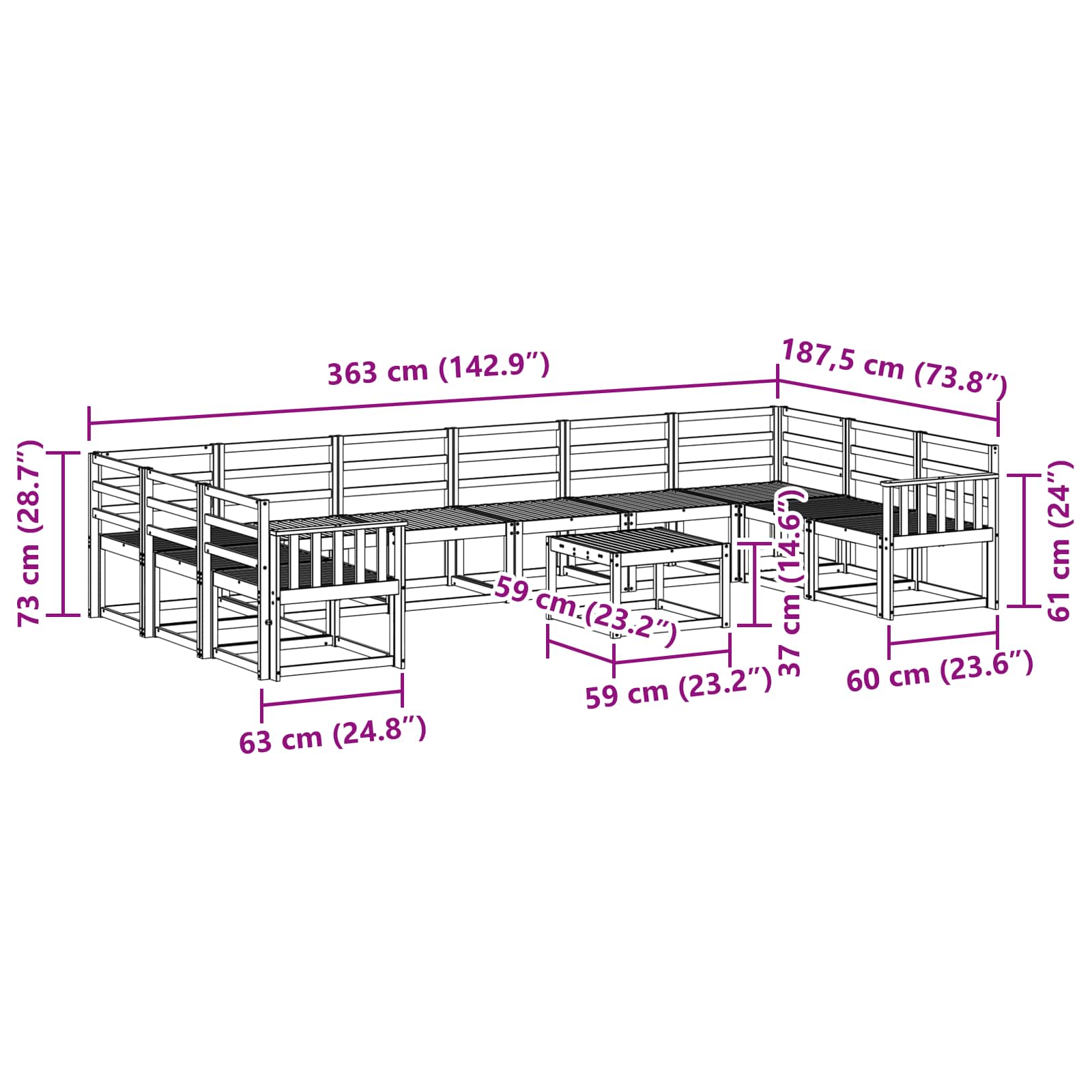 Set vanjskih sofa 11 pcs Prirodna Čvrsto drvo akacije