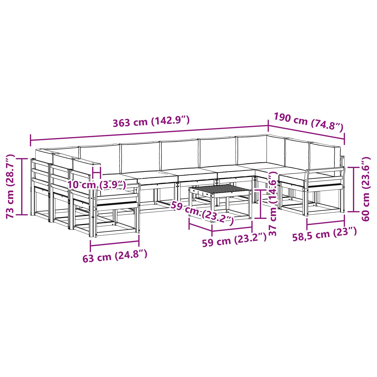 Set vanjskih sofa s jastukom 11 pcs Prirodna i antracit