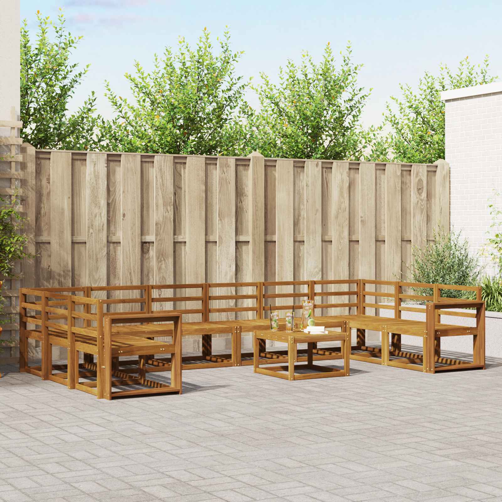 Set vanjskih sofa 11 pcs Prirodna Čvrsto drvo akacije