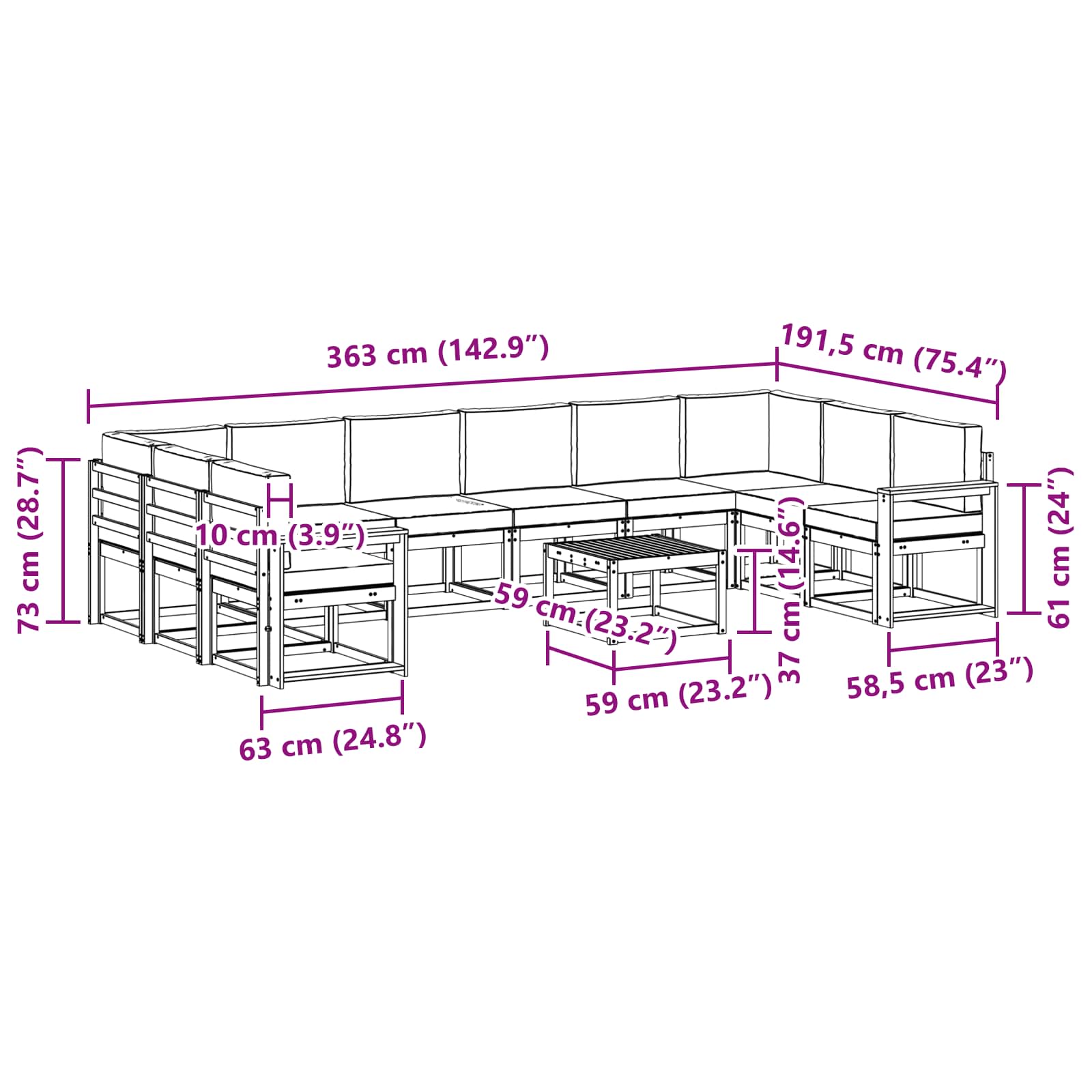 Set vanjskih sofa s jastukom 11 pcs Prirodna i antracit