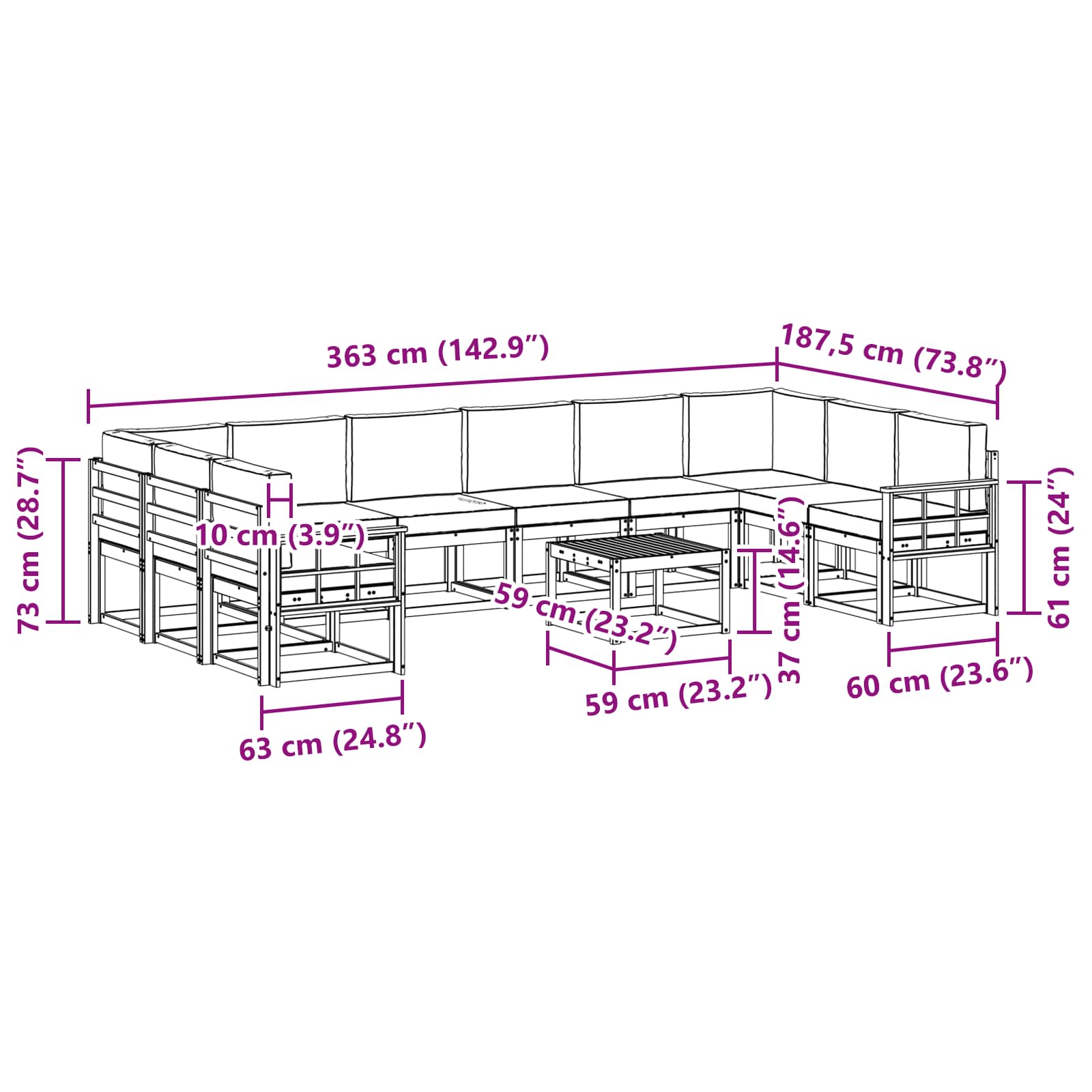 Set vanjskih sofa s jastukom 11 pcs Prirodna i bež