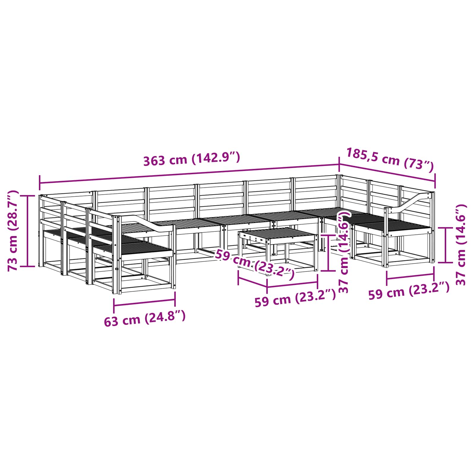 Set vanjskih sofa 11 pcs Prirodna Čvrsto drvo akacije