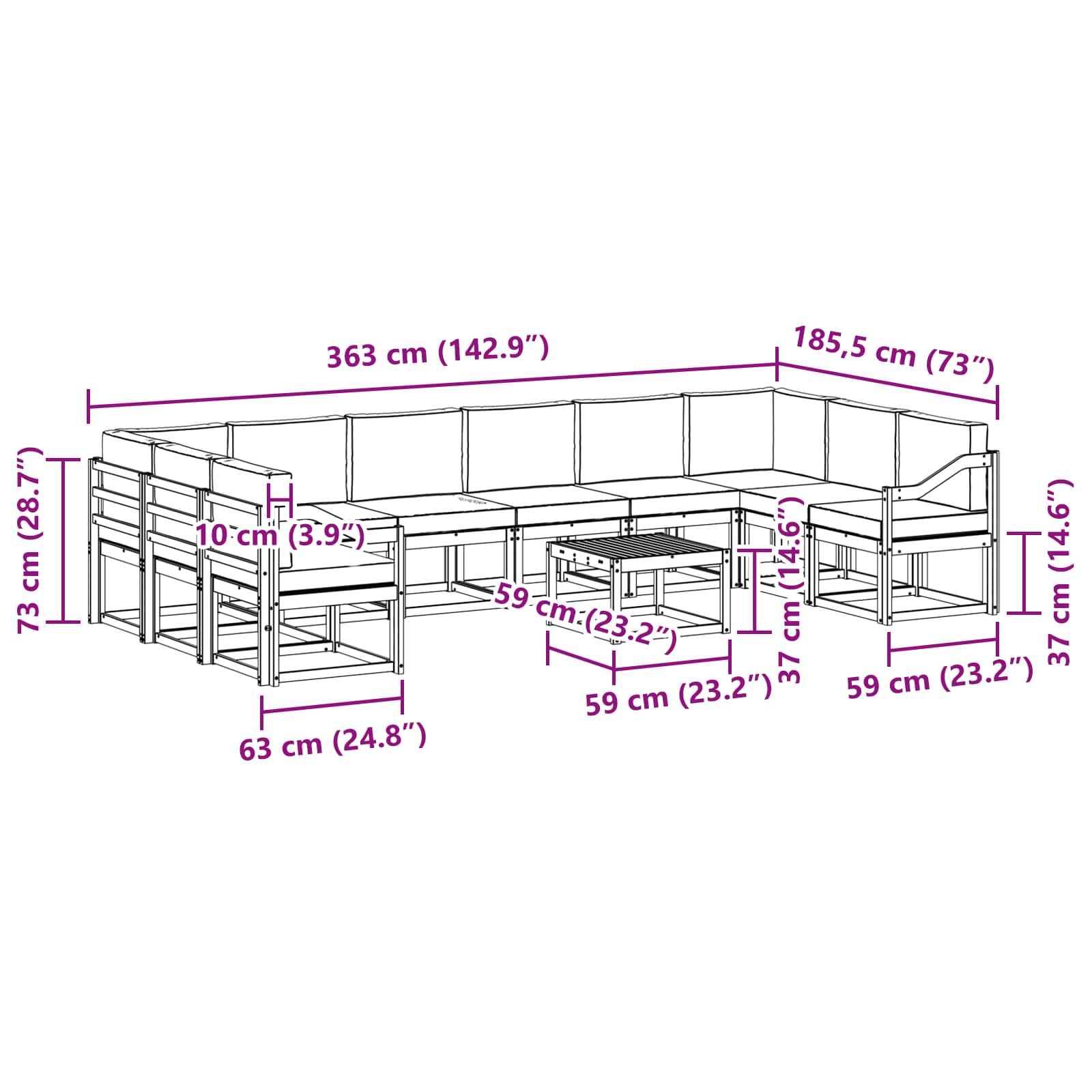 Set vanjskih sofa s jastukom 11 pcs Prirodna i bež