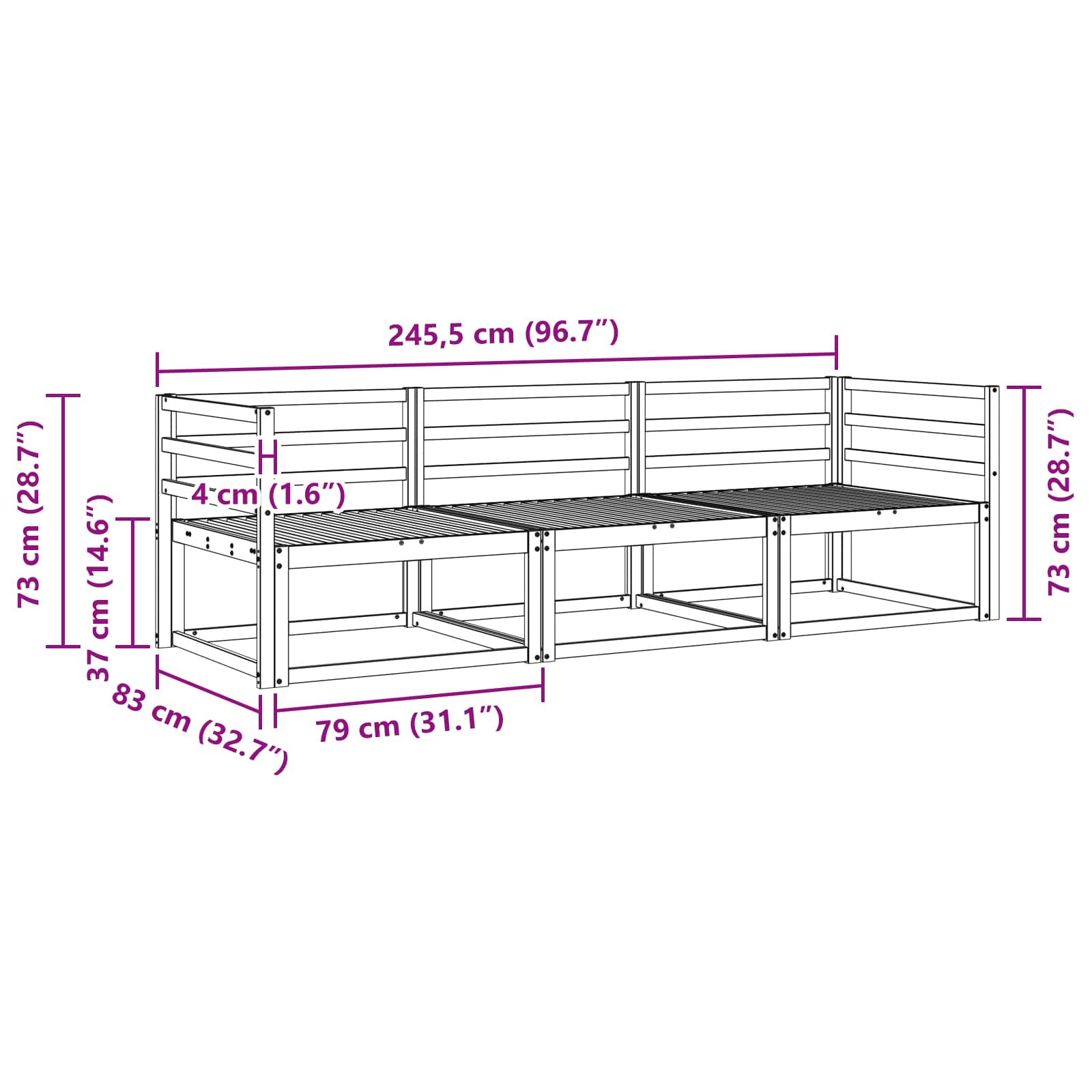 Set vanjskih sofa 3 pcs Prirodna Čvrsto drvo akacije