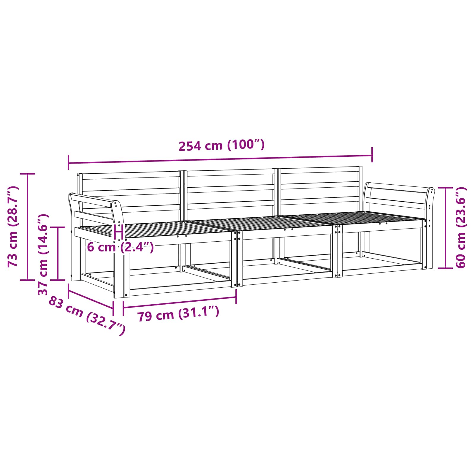 Set vanjskih sofa 3 pcs Prirodna Čvrsto drvo akacije