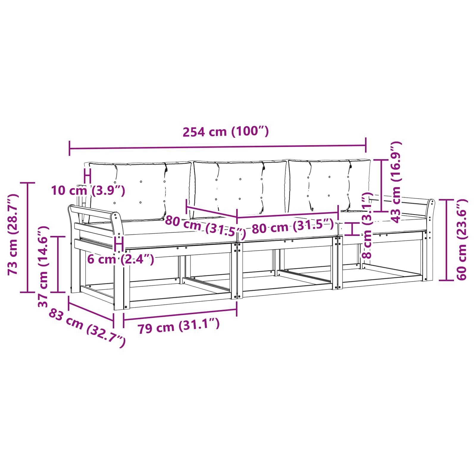 Set vanjskih sofa s jastukom 3 pcs Prirodna i krem