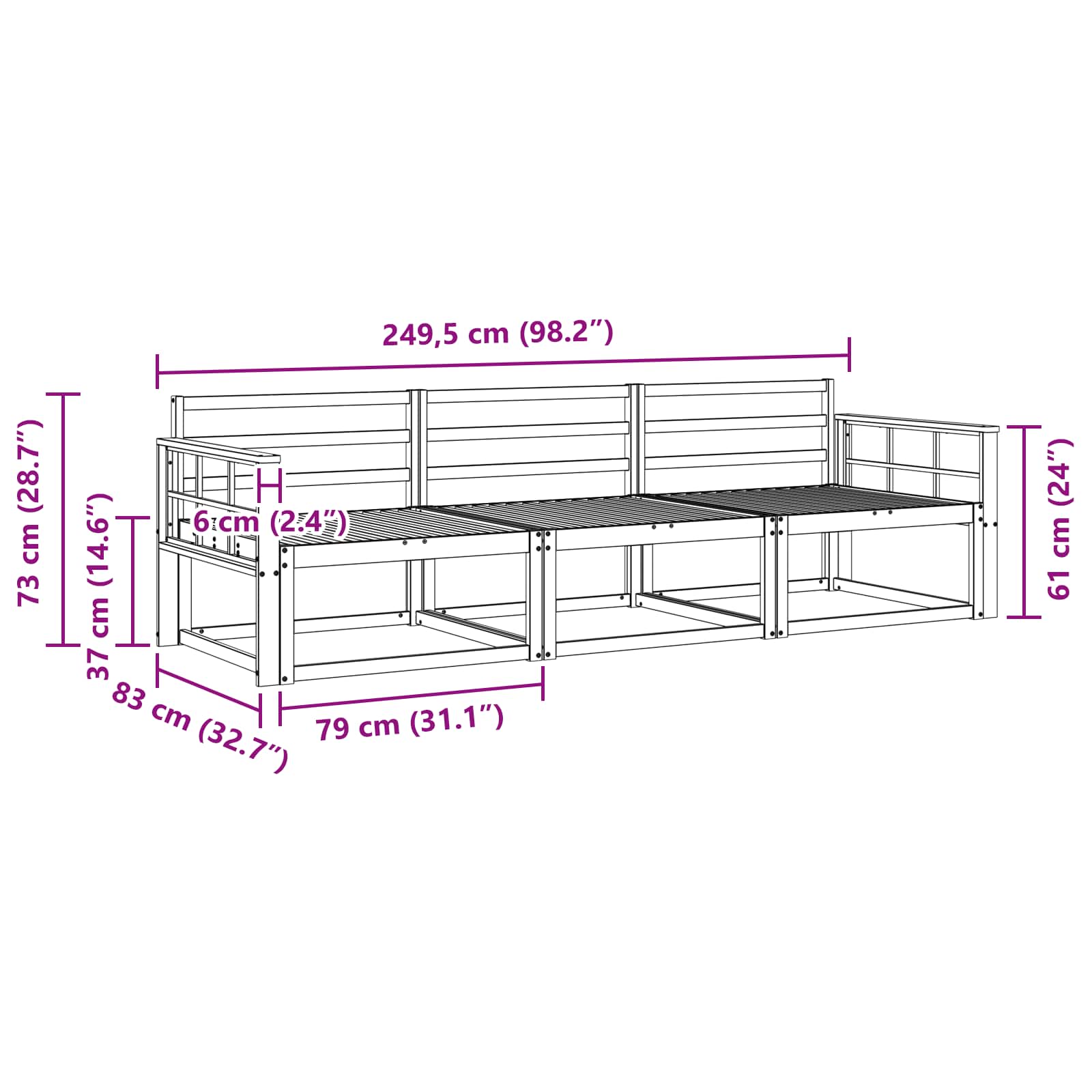 Set vanjskih sofa 3 pcs Prirodna Čvrsto drvo akacije