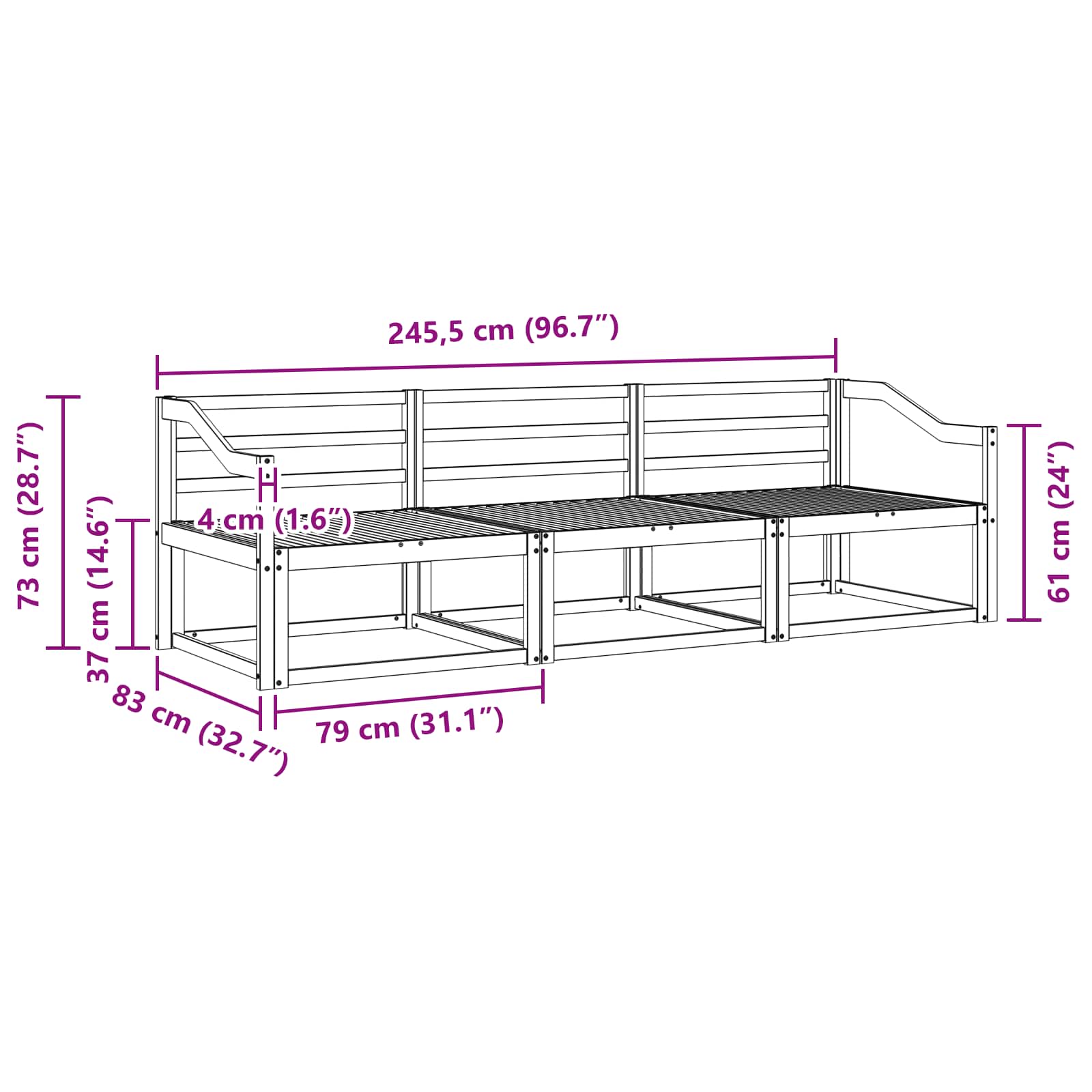 Set vanjskih sofa 3 pcs Prirodna Čvrsto drvo akacije