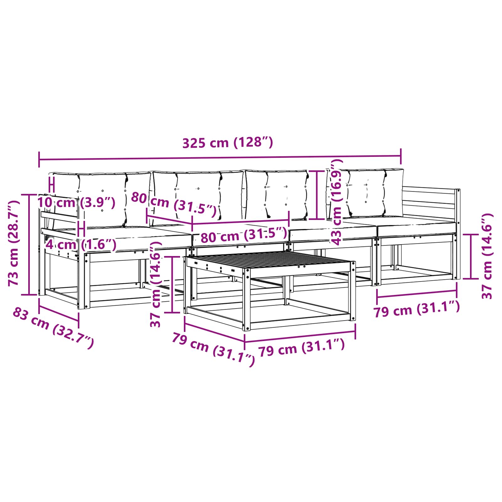 Set vanjskih sofa s jastukom 5 pcs Prirodna i antracit