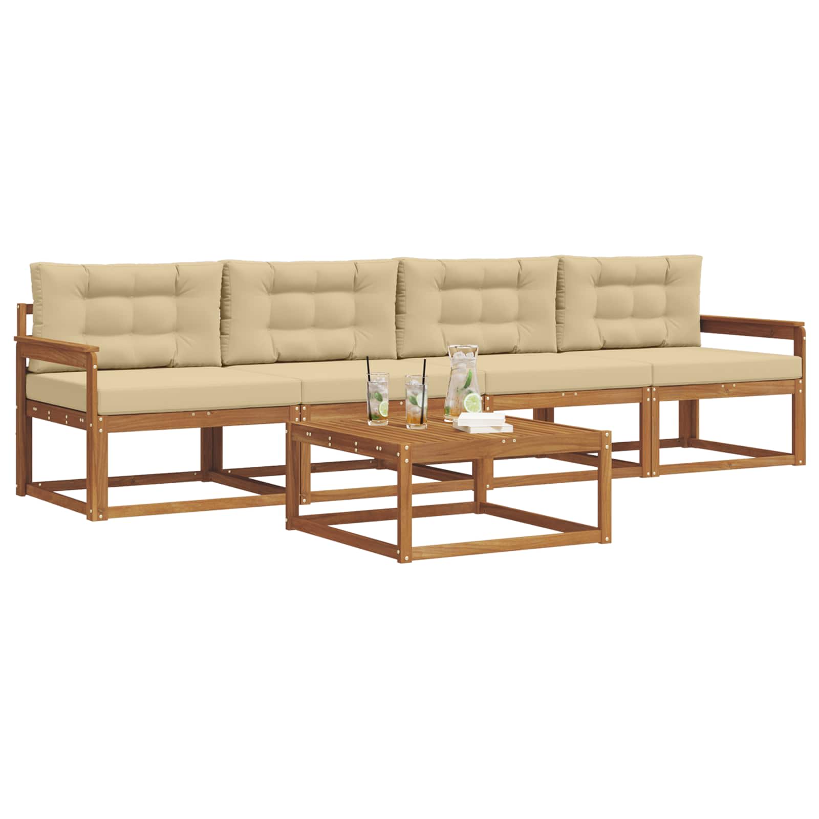 Set vanjskih sofa s jastukom 5 pcs Prirodna i bež