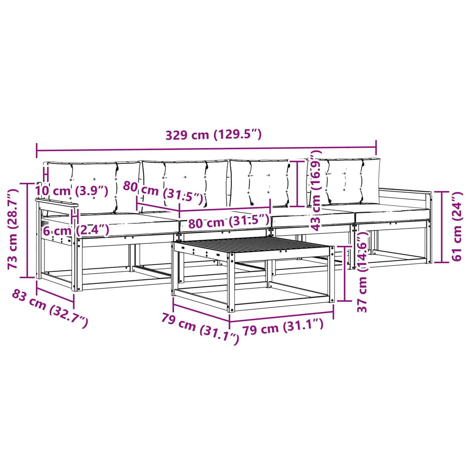 Set vanjskih sofa s jastukom 5 pcs Prirodna i bež