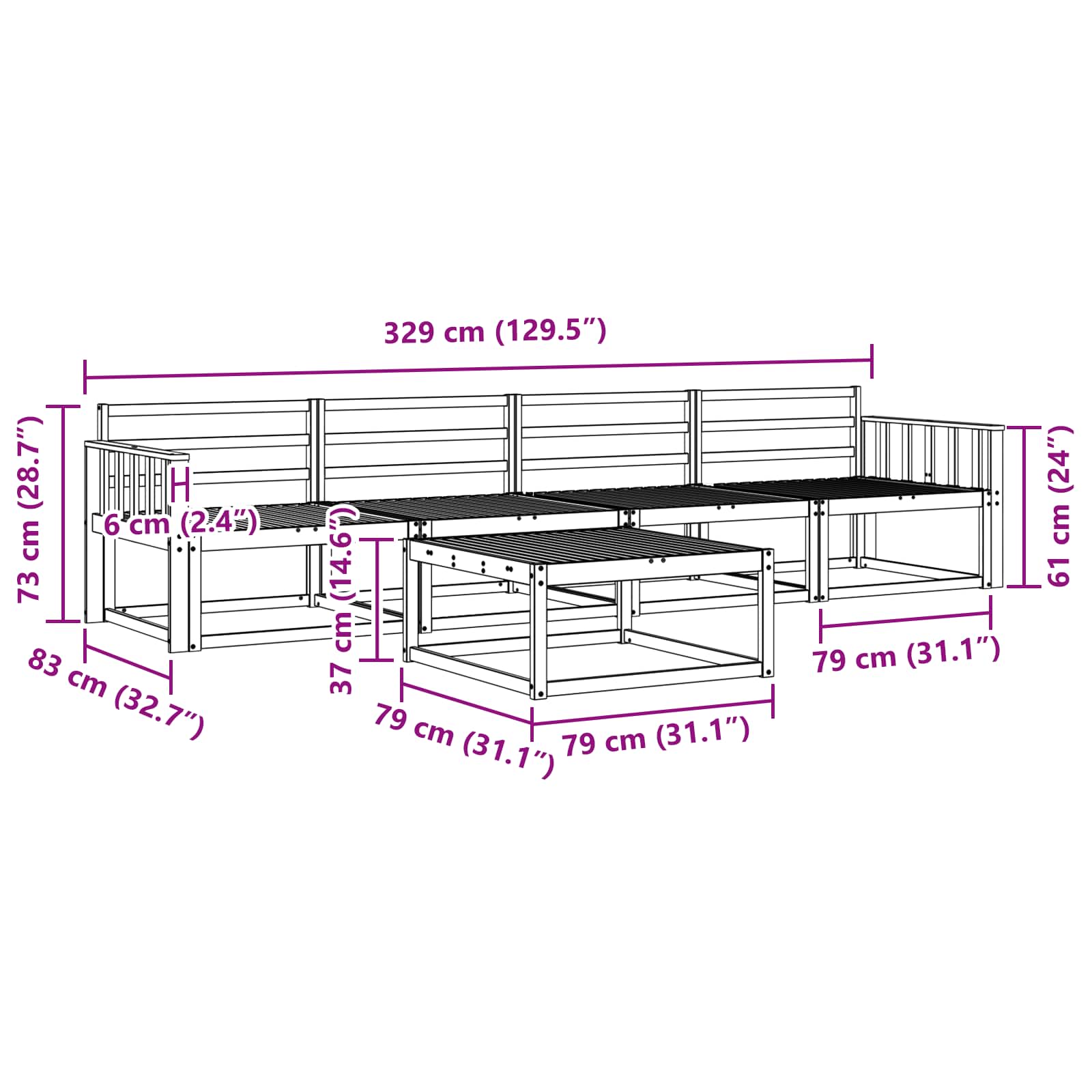 Set vanjskih sofa 5 pcs Prirodna Čvrsto drvo akacije