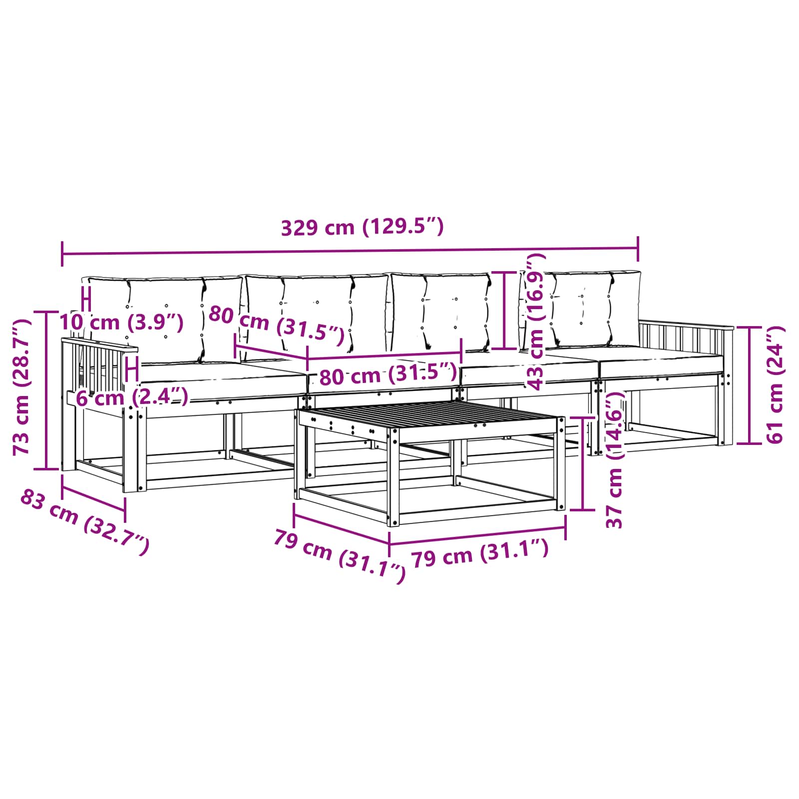 Set vanjskih sofa s jastukom 5 pcs Prirodna i antracit