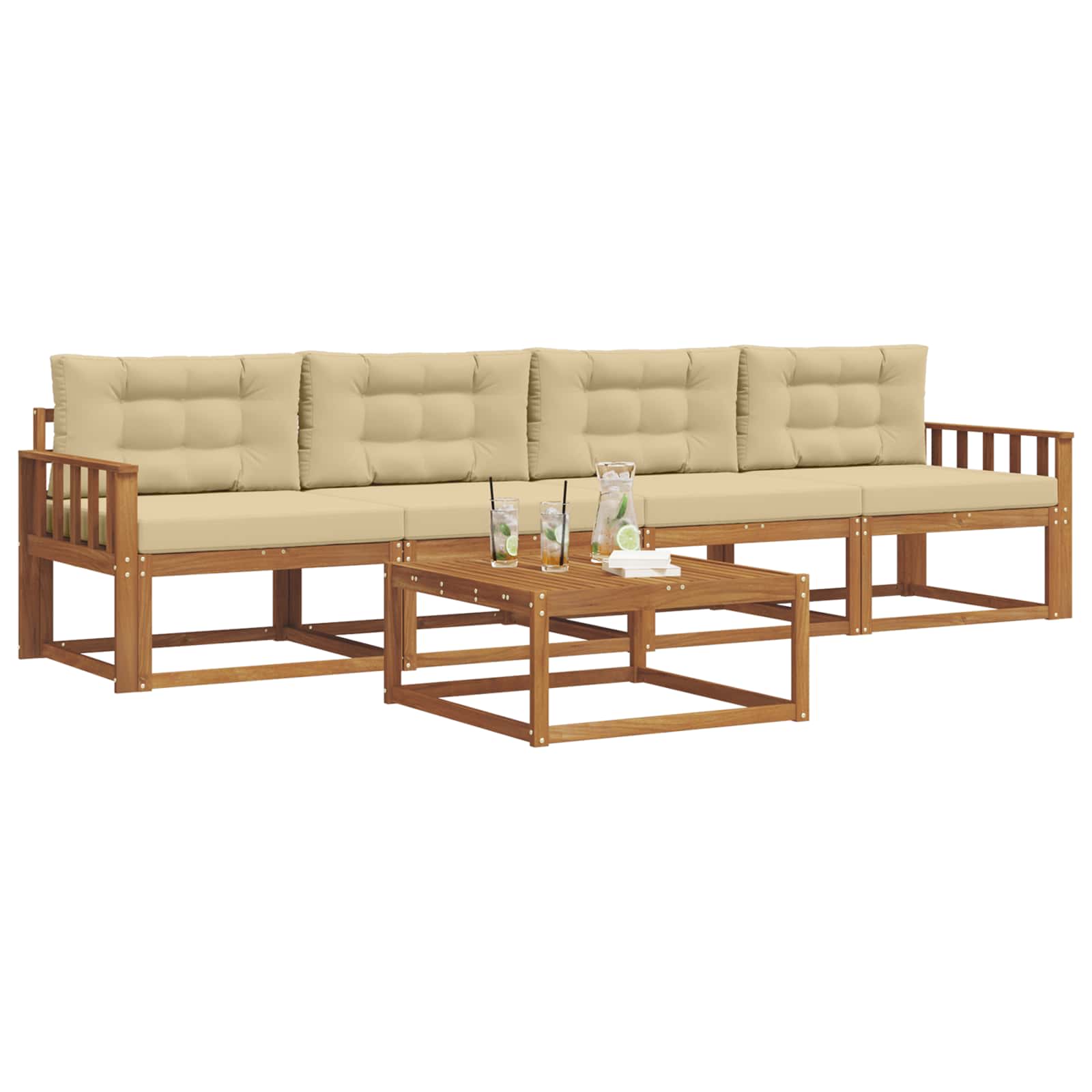 Set vanjskih sofa s jastukom 5 pcs Prirodna i bež
