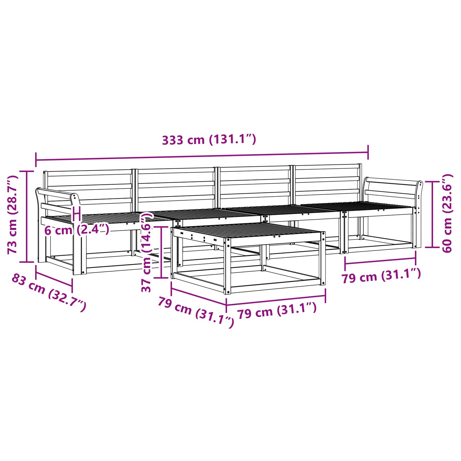 Set vanjskih sofa 5 pcs Prirodna Čvrsto drvo akacije
