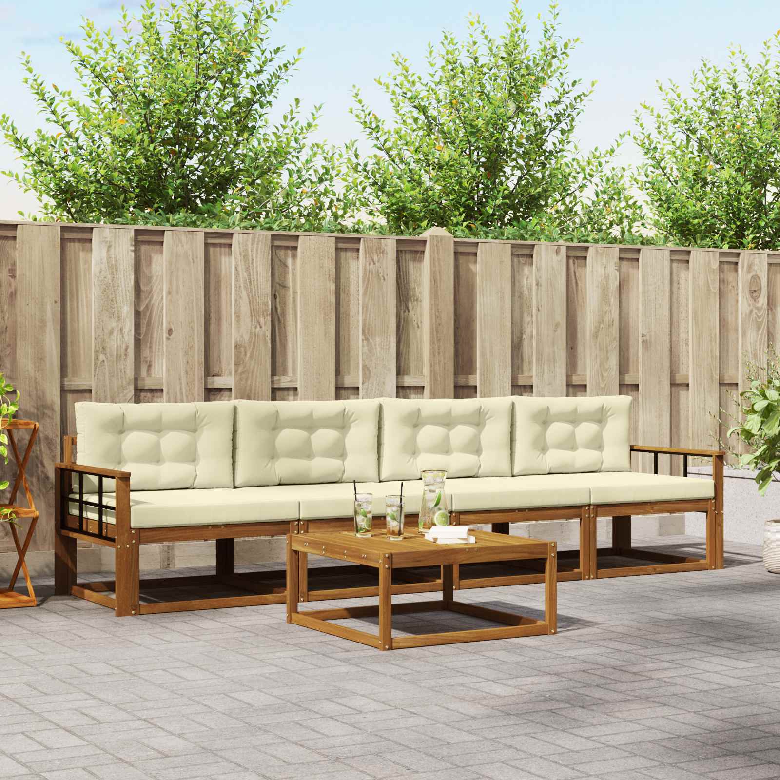 Set vanjskih sofa s jastukom 5 pcs Prirodna i krem