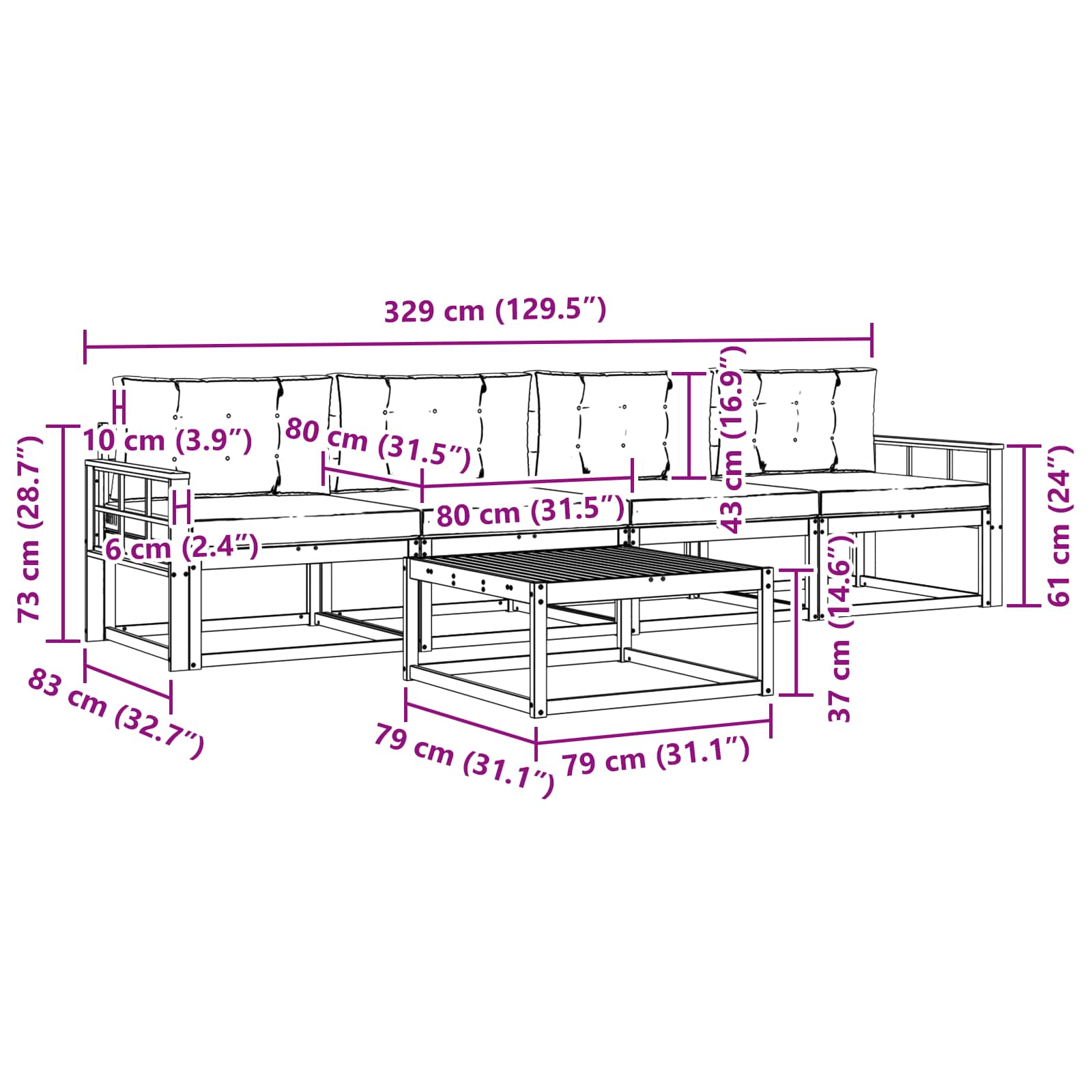 Set vanjskih sofa s jastukom 5 pcs Prirodna i bež