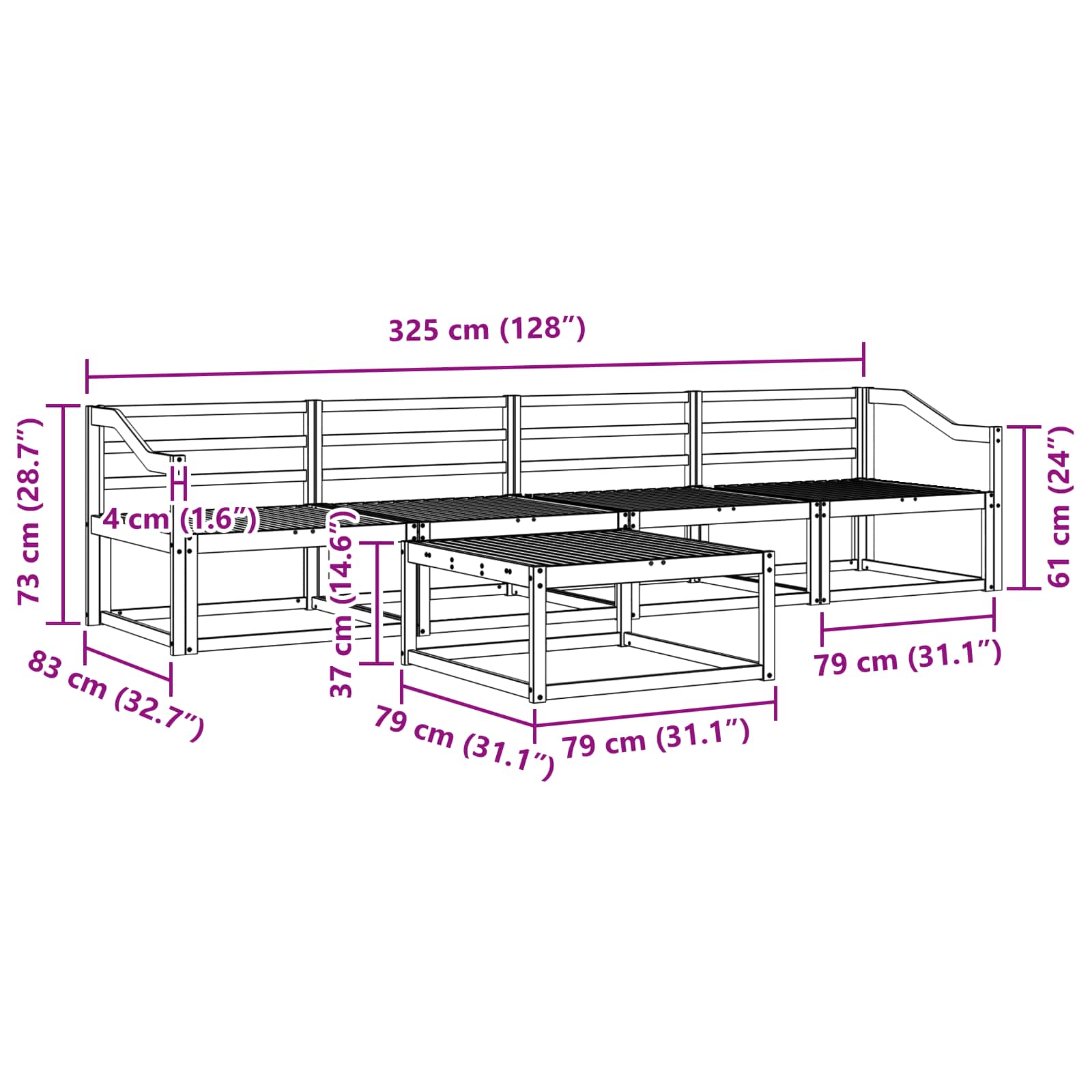 Set vanjskih sofa 5 pcs Prirodna Čvrsto drvo akacije