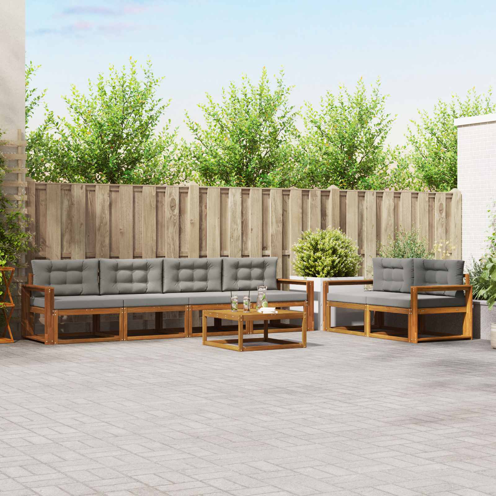 Set vanjskih sofa 7 pcs Prirodna i svijetlo siva