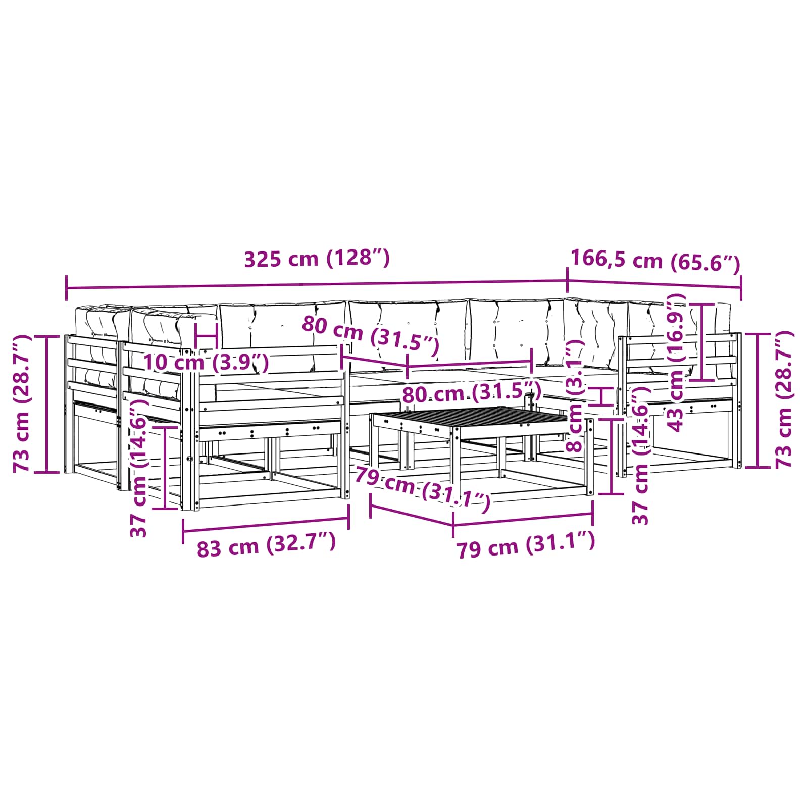 Set vanjskih sofa 7 pcs Prirodna i krem