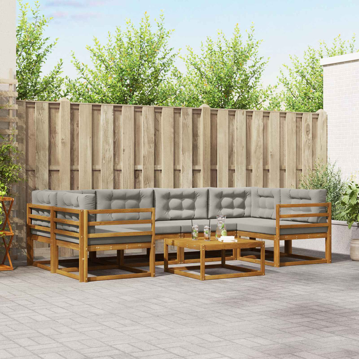 Set vanjskih sofa s jastukom 7 pcs Prirodna i svijetlo siva