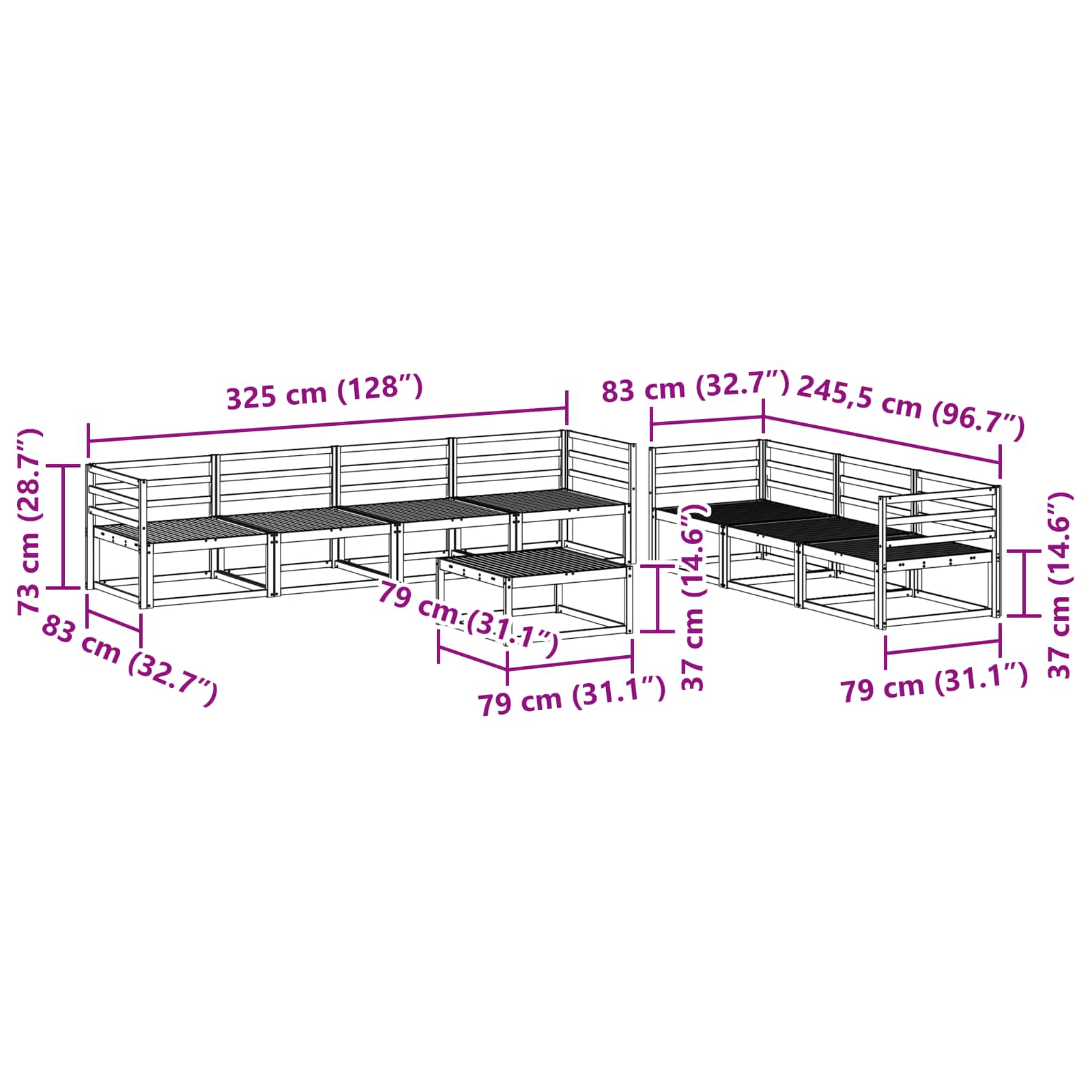 Set vanjskih sofa 8 pcs Prirodna Čvrsto drvo akacije