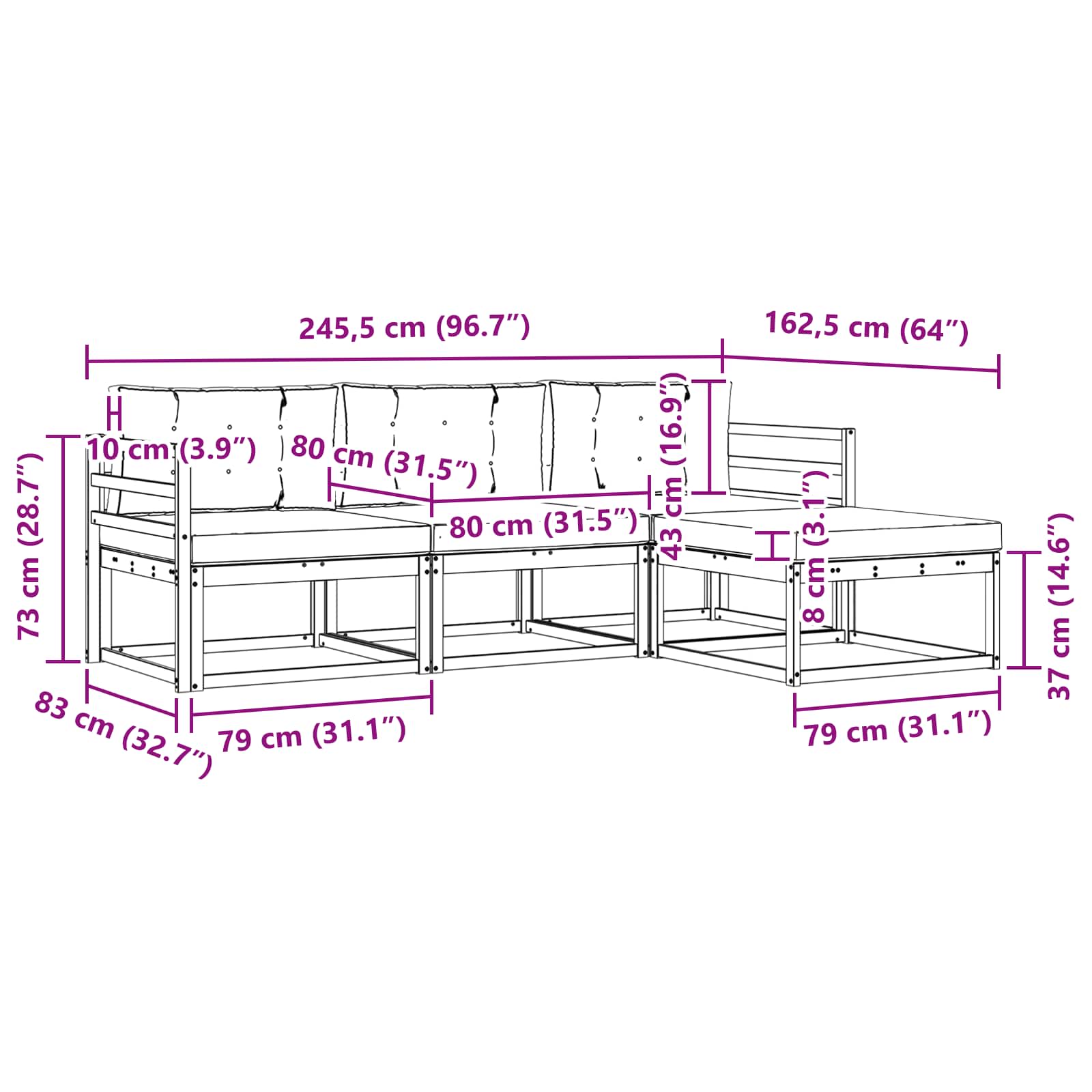 Set vanjskih sofa s jastukom 4 pcs Prirodna i krem